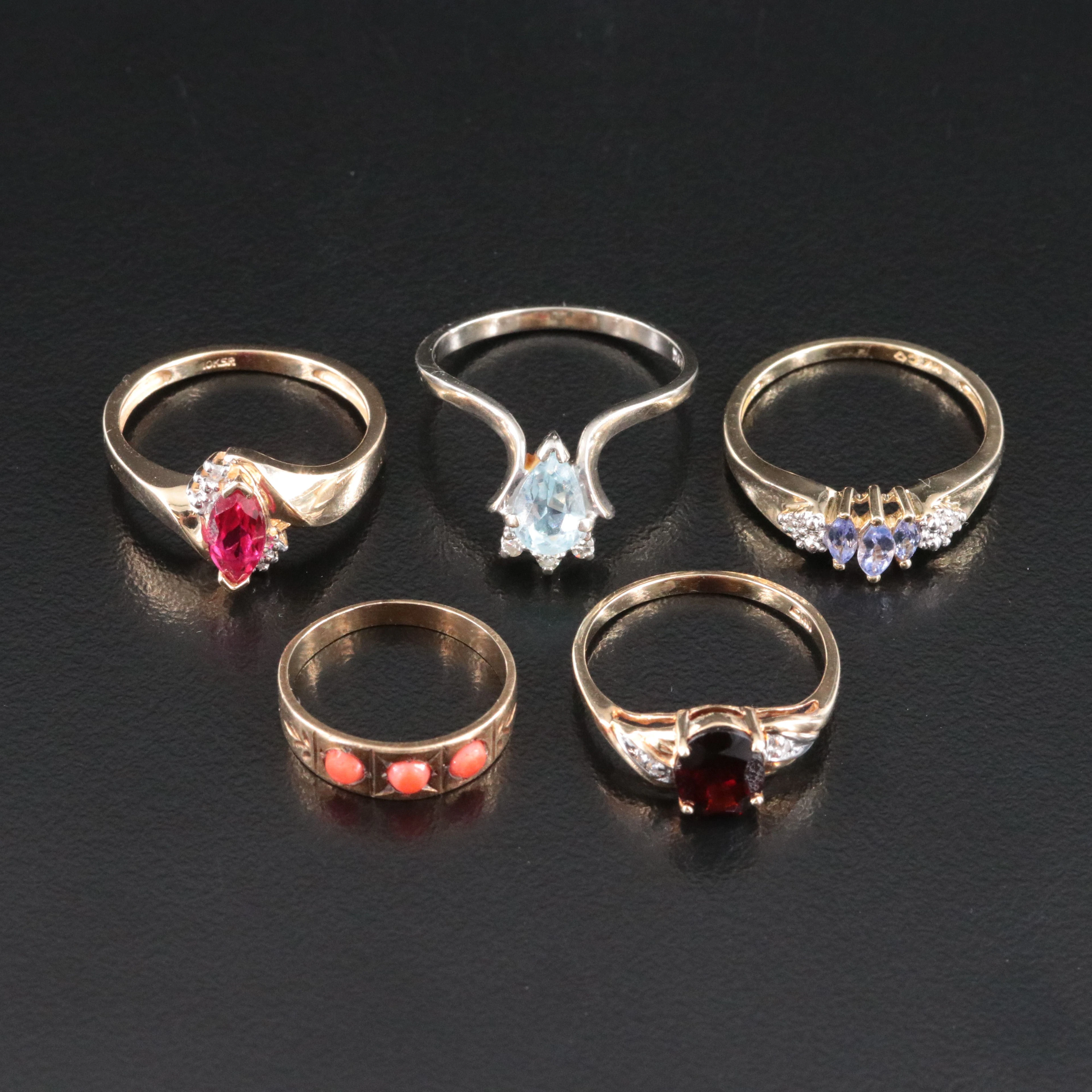 10K Gemstone Ring Collection Including an Aigrette Style and Victorian Rings