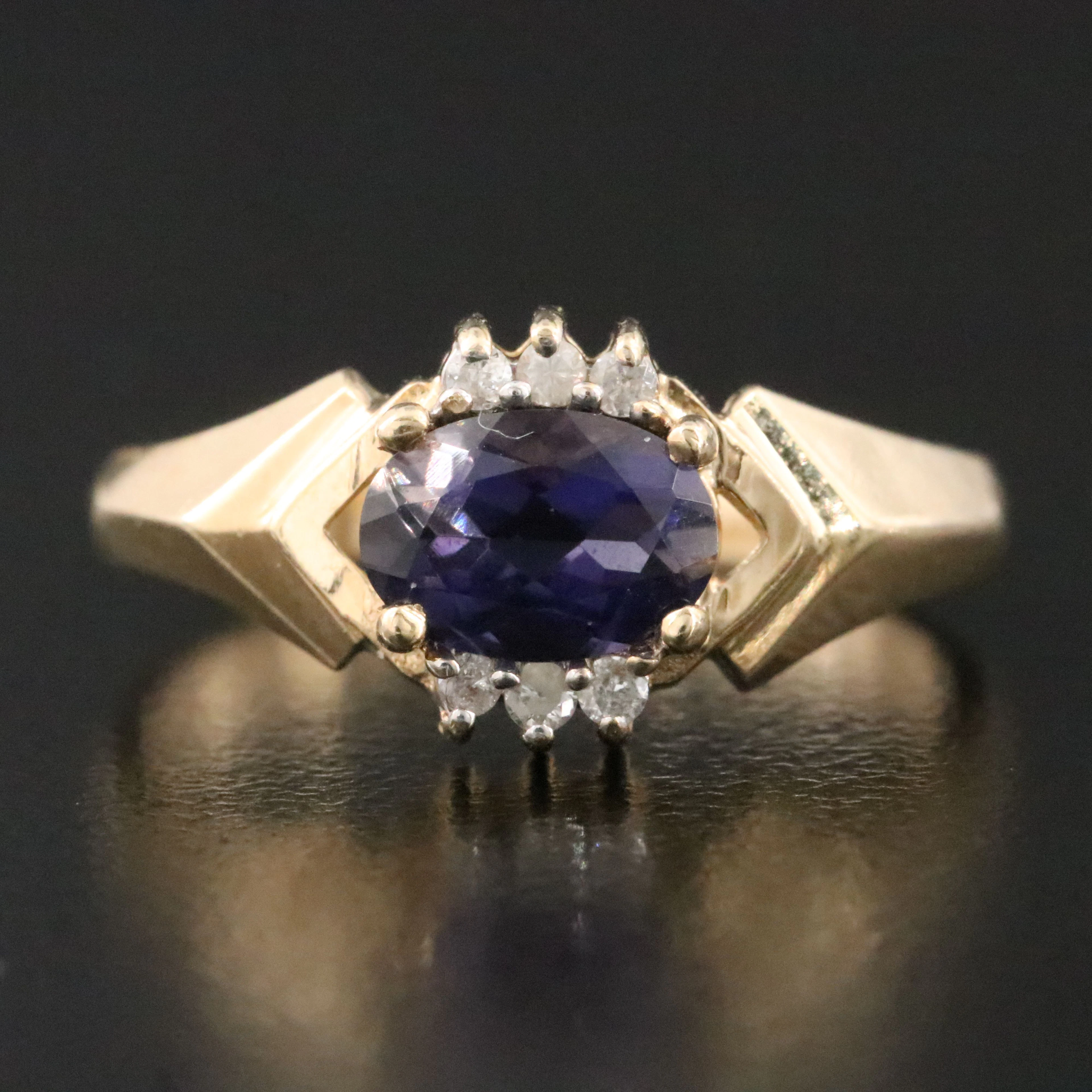 14K Iolite and Diamond Ring