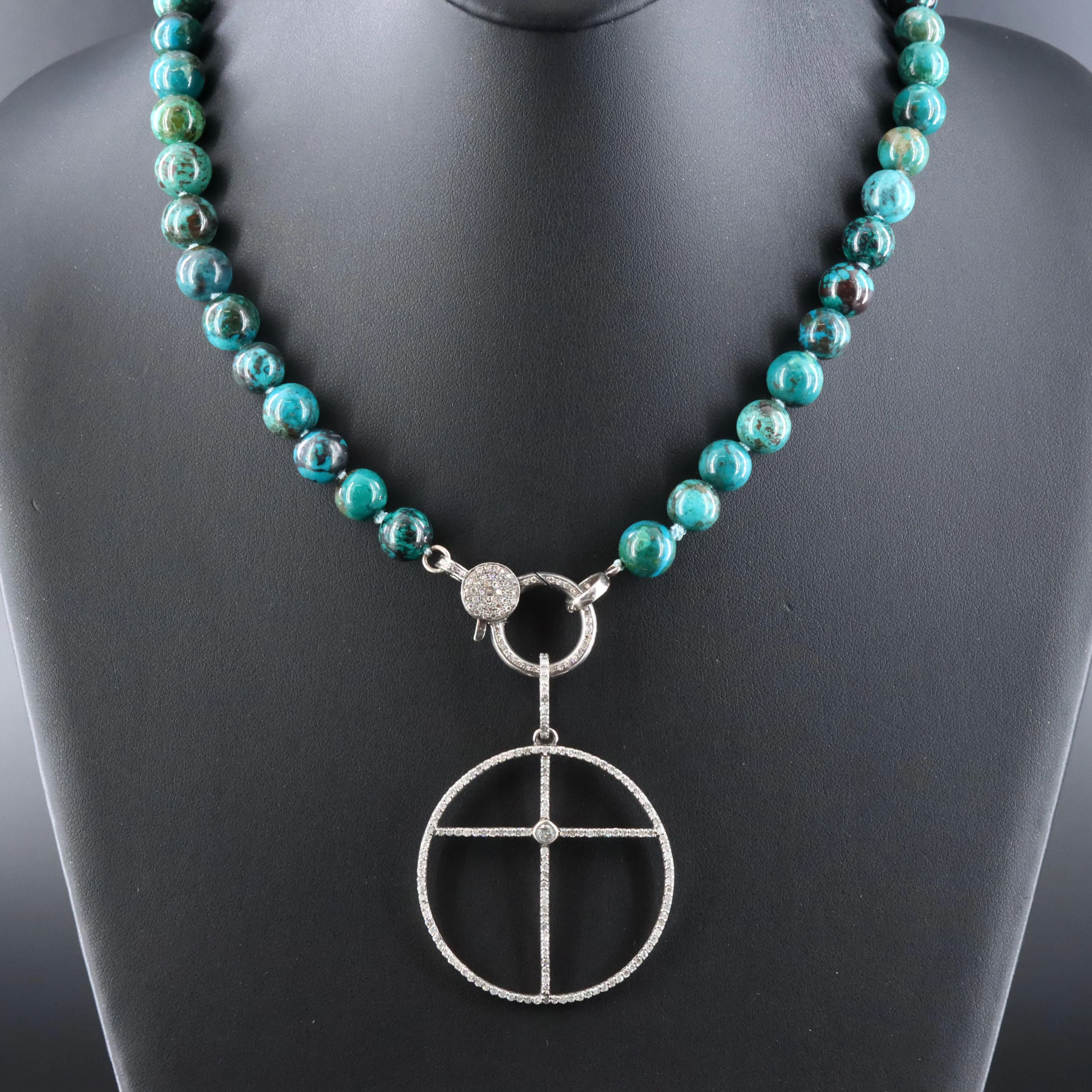 Sheryl Lowe Sterling Chrysocolla and Diamond Cross Pendant Necklace