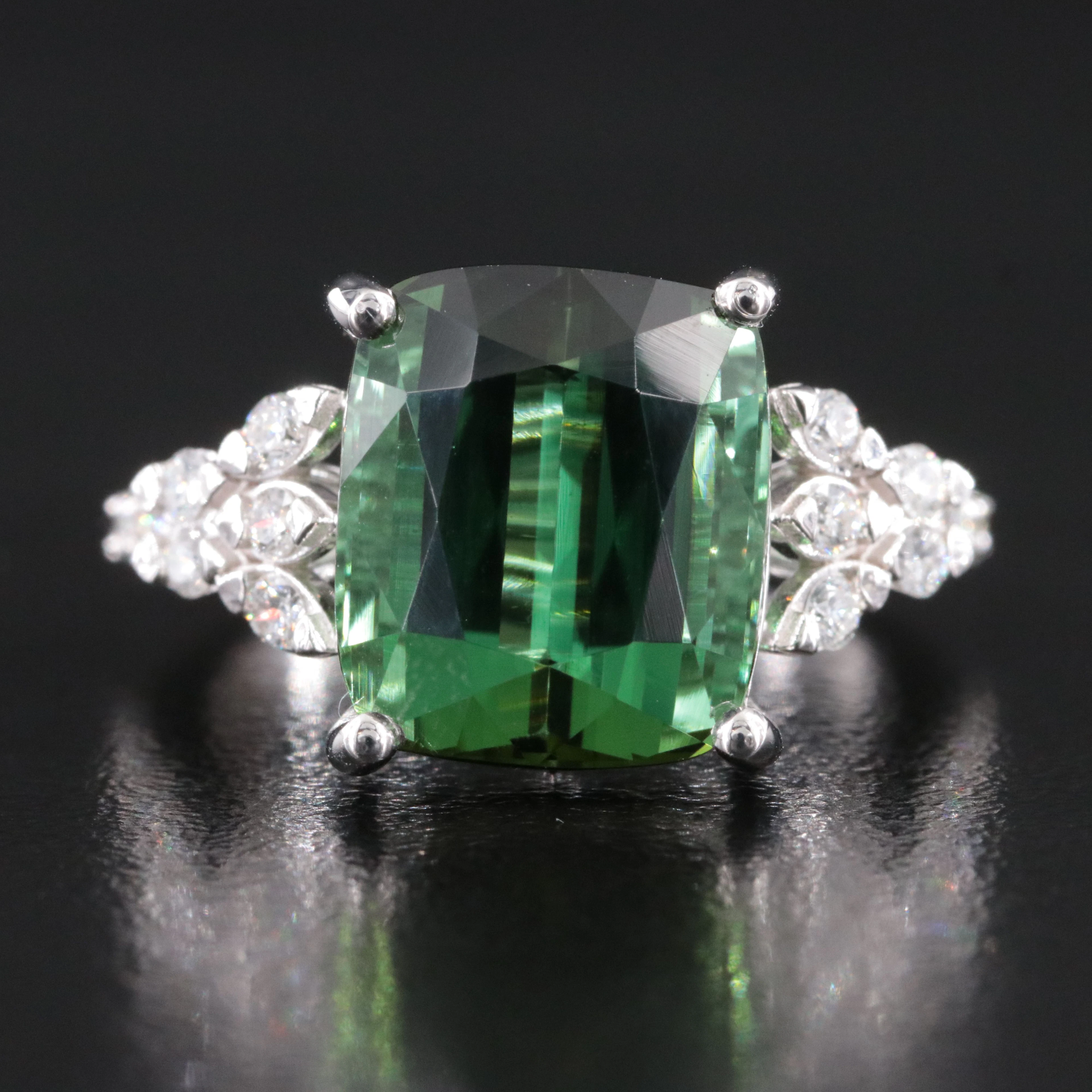 14K 8.55 CT Tourmaline and Diamond Ring with GIA Report