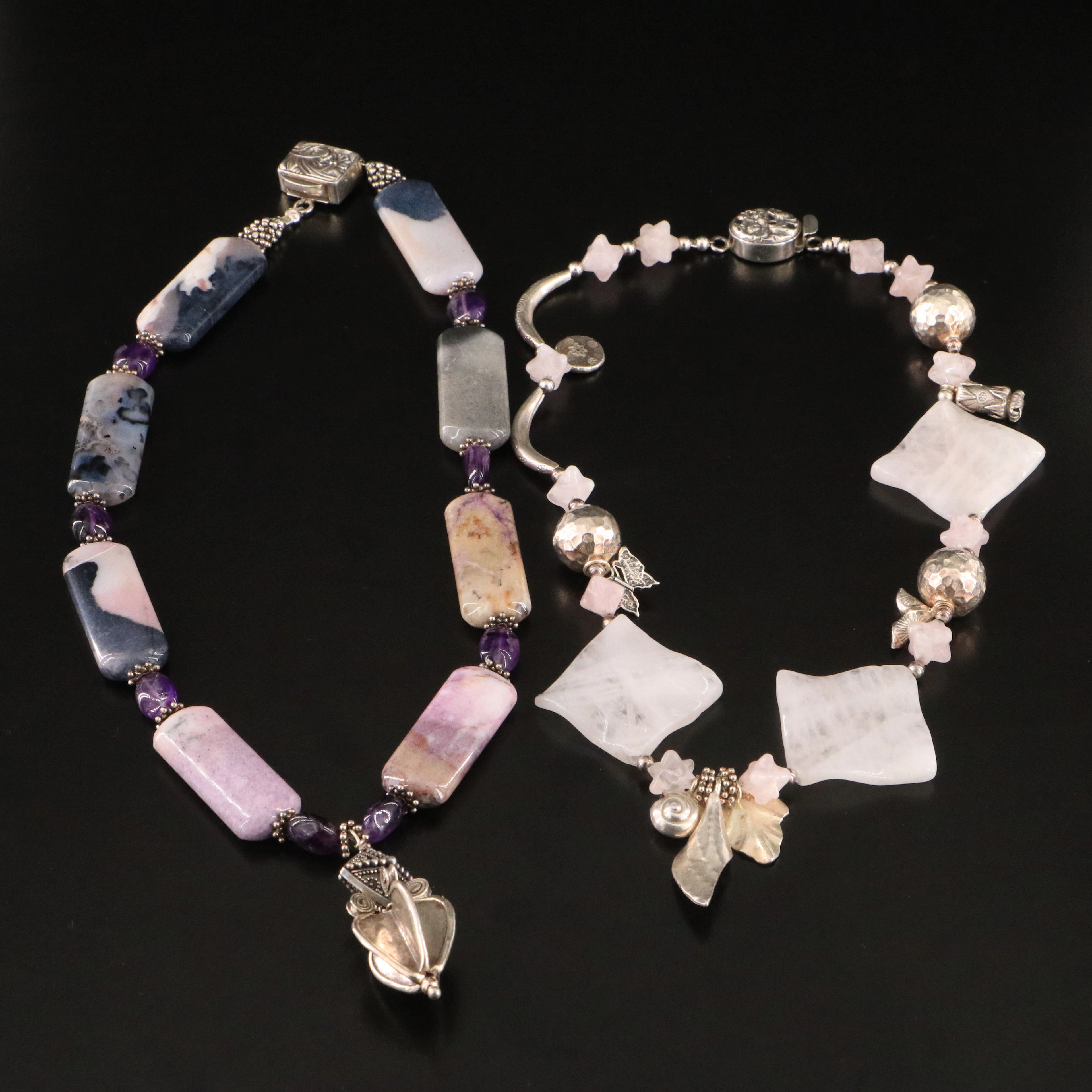 Sterling Necklaces with Agate, Rose Quartz and Amethyst