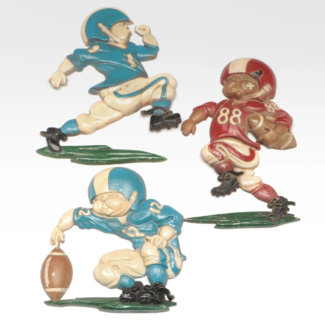 Homco Cast Metal Football Player Wall Plaques, 1976