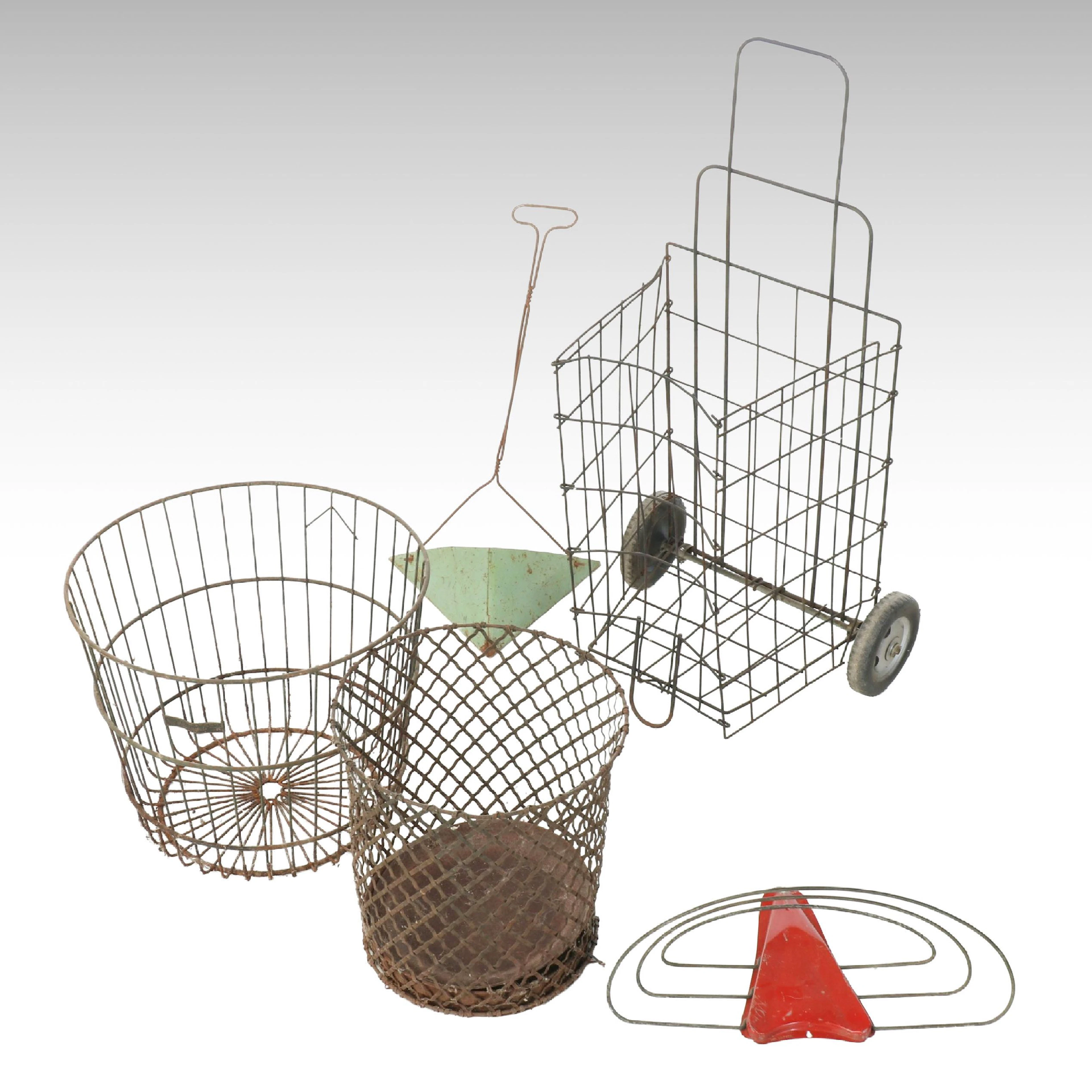 Industrial Wire Baskets, Rolling Utility Cart, Dustpan and Wall Drying Rack