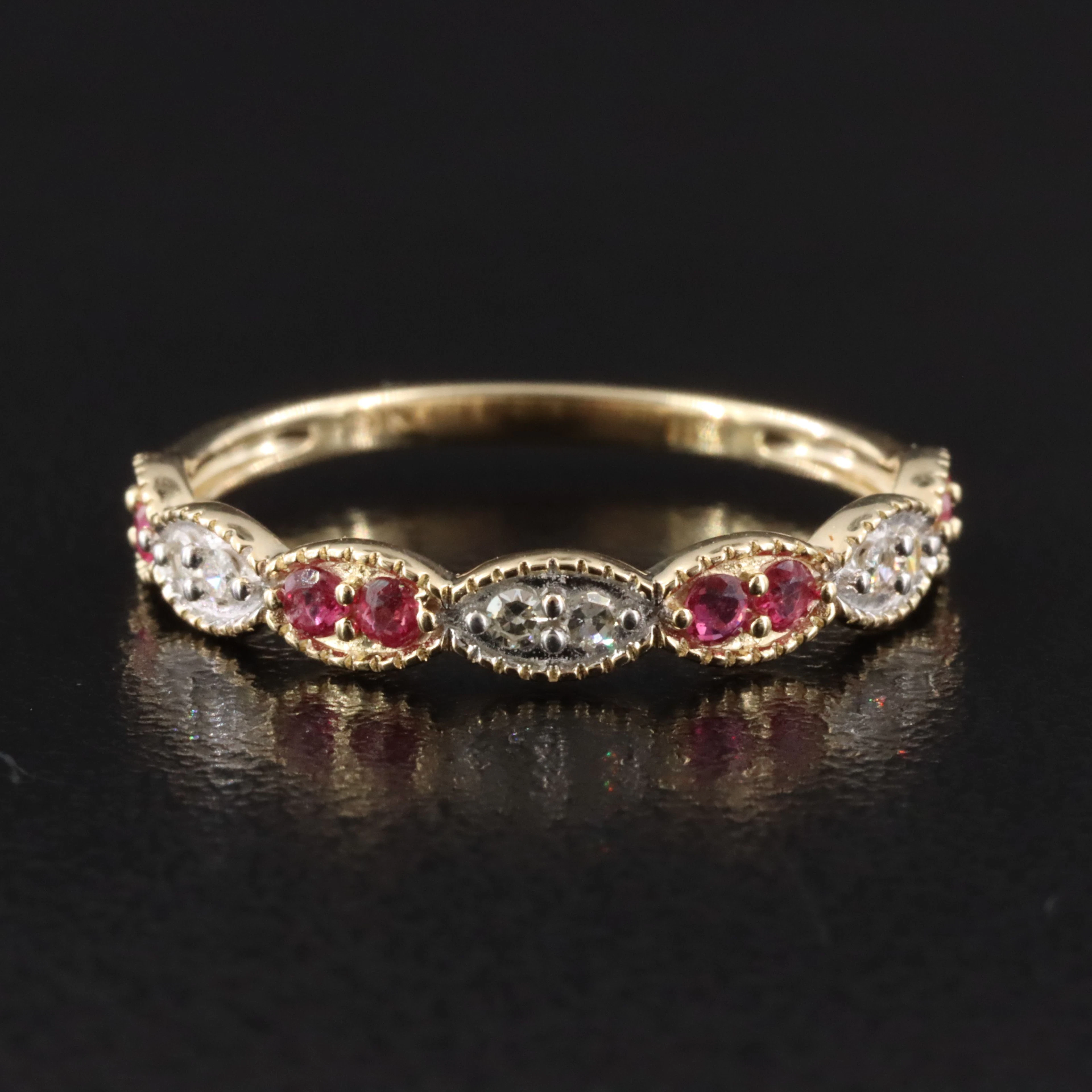 10K Ruby and Diamond Scalloped Stackable Ring