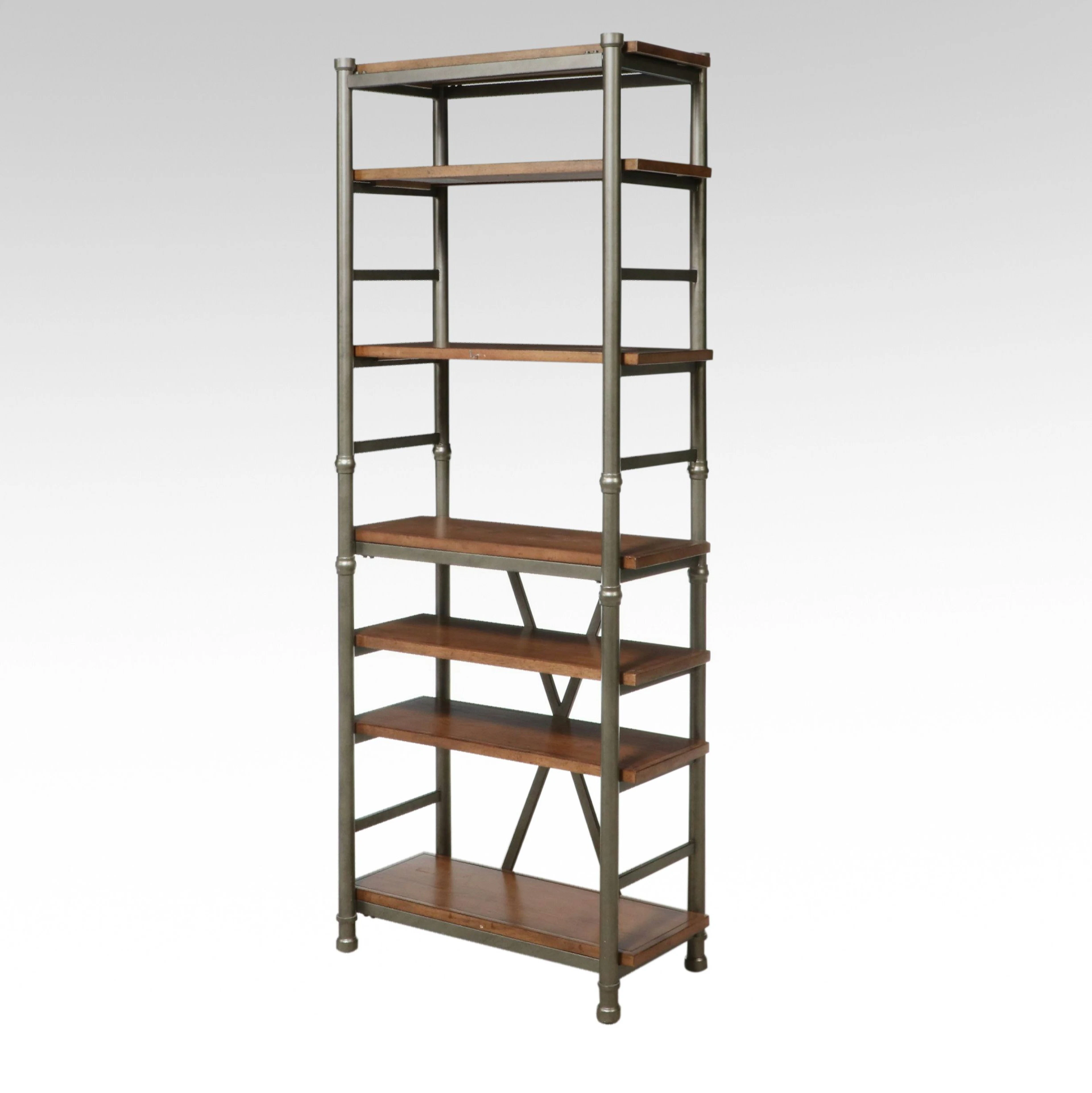 Industrial Style Wood and Metal Six-Tier Étagère Shelving Unit, 21st Century