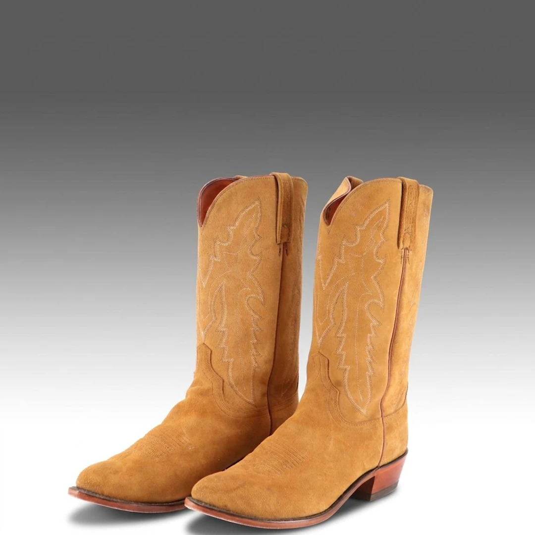 Men's Lucchese 1883 'Rough Out' Cowboy Boots in Camel Suede & Leather with Box