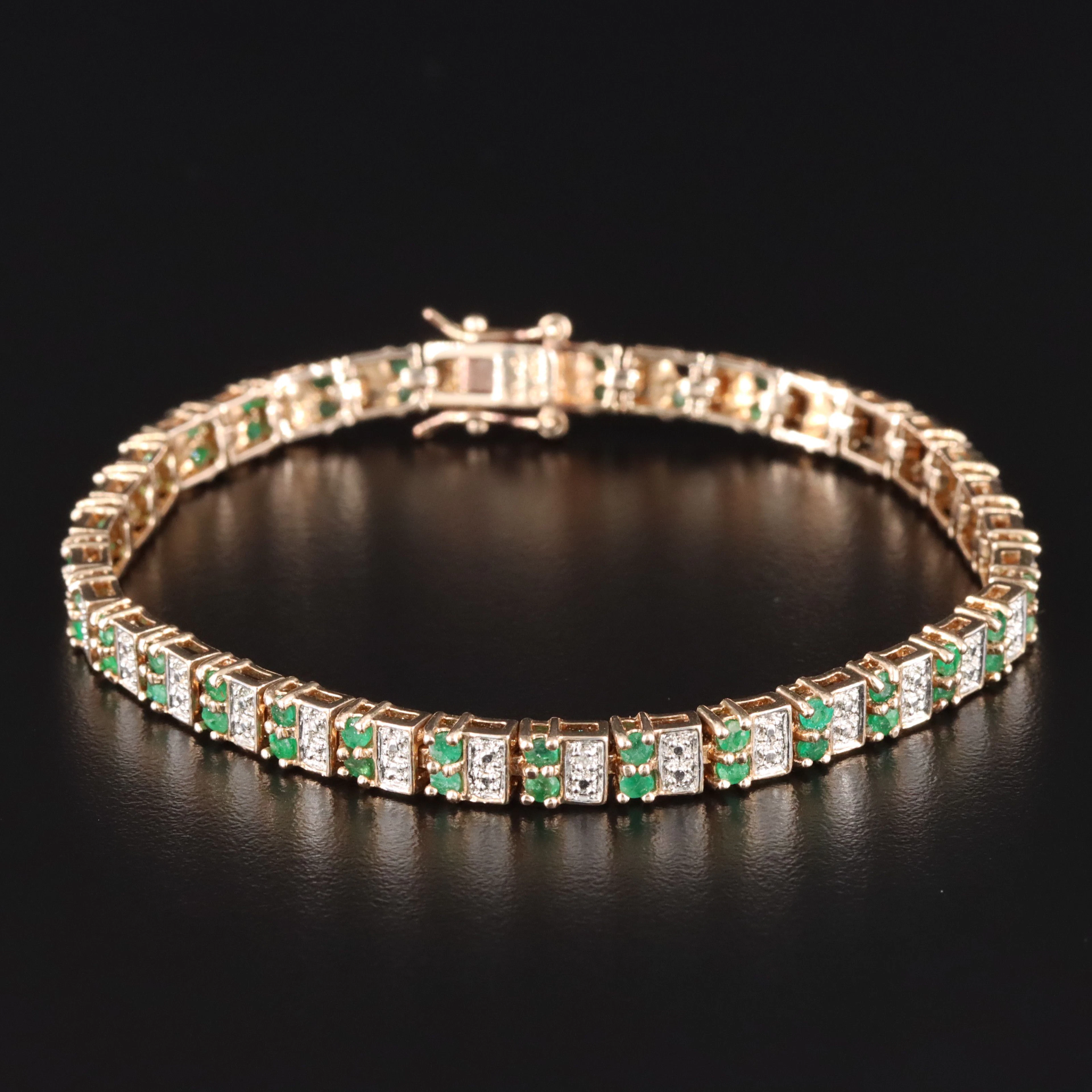 Sterling Emerald and Diamond Accented Bracelet