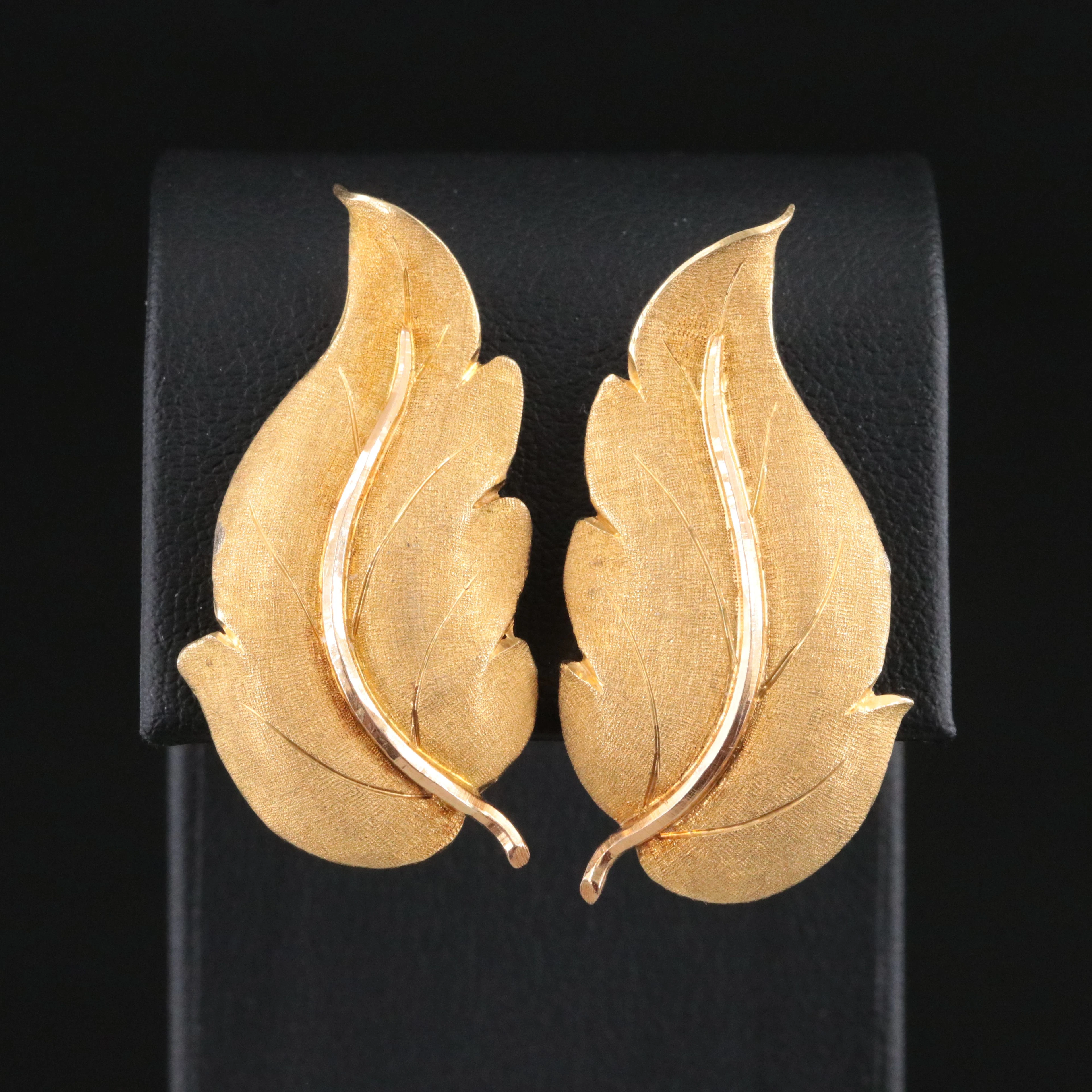 Buccellati 18K Leaf Earrings with Rose Gold Accents