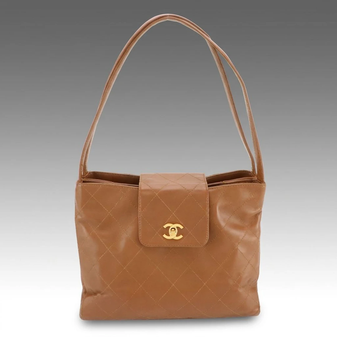Chanel CC Turn-Lock Shoulder Bag in Brown Diamond Quilted Leather