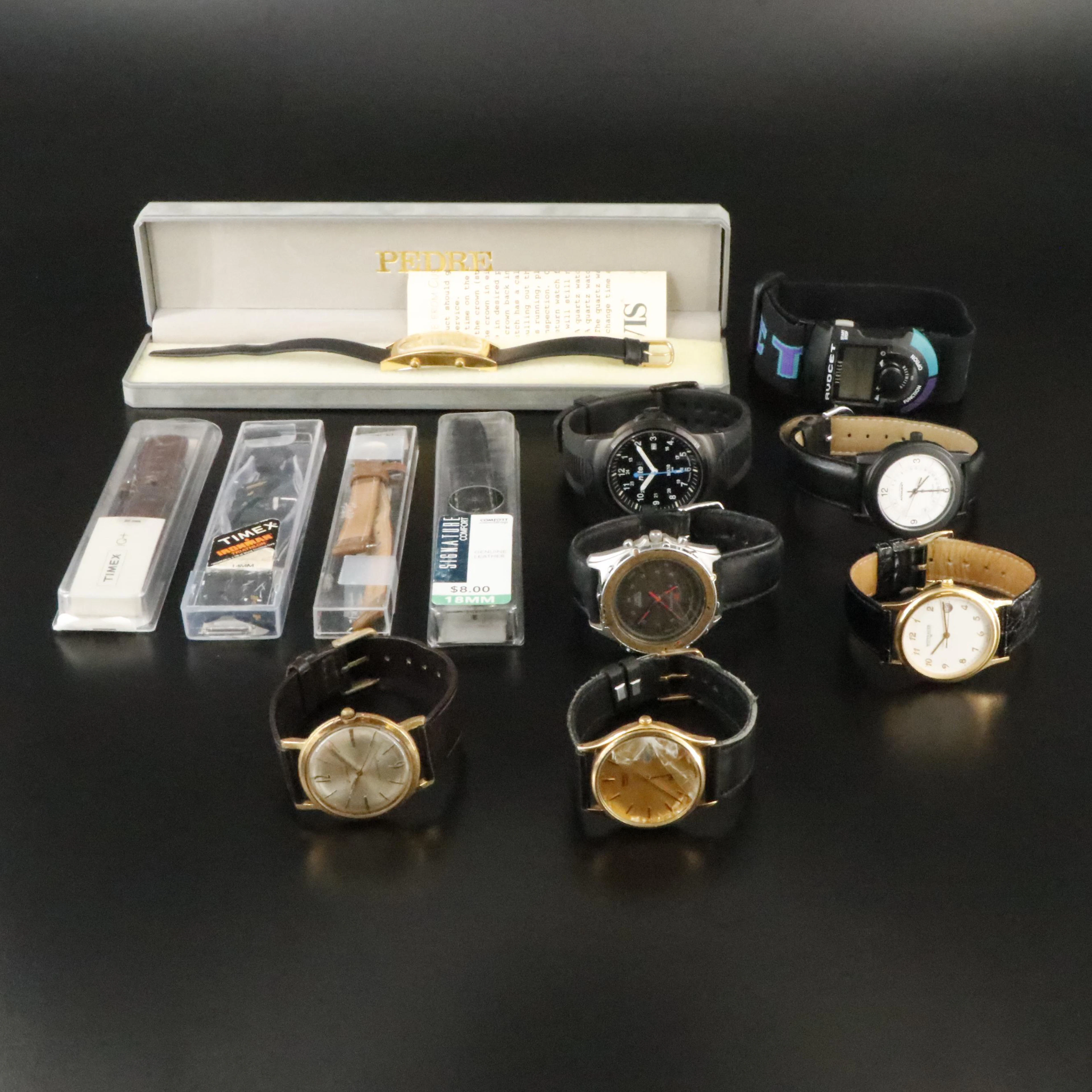 Pedre Dual Time Zone and Fossil Feature in Quartz and Stem Wind Watch