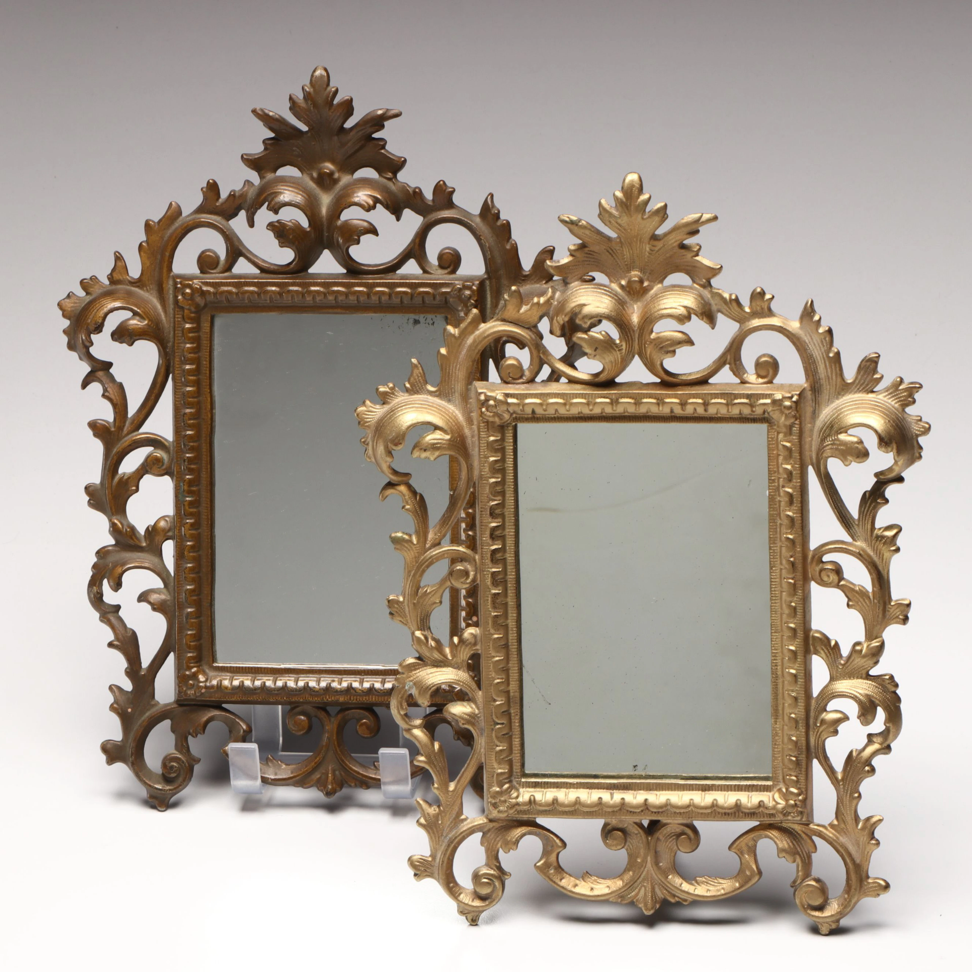Baroque Style Brass Tabletop Mirrors, Mid to Late 20th Century