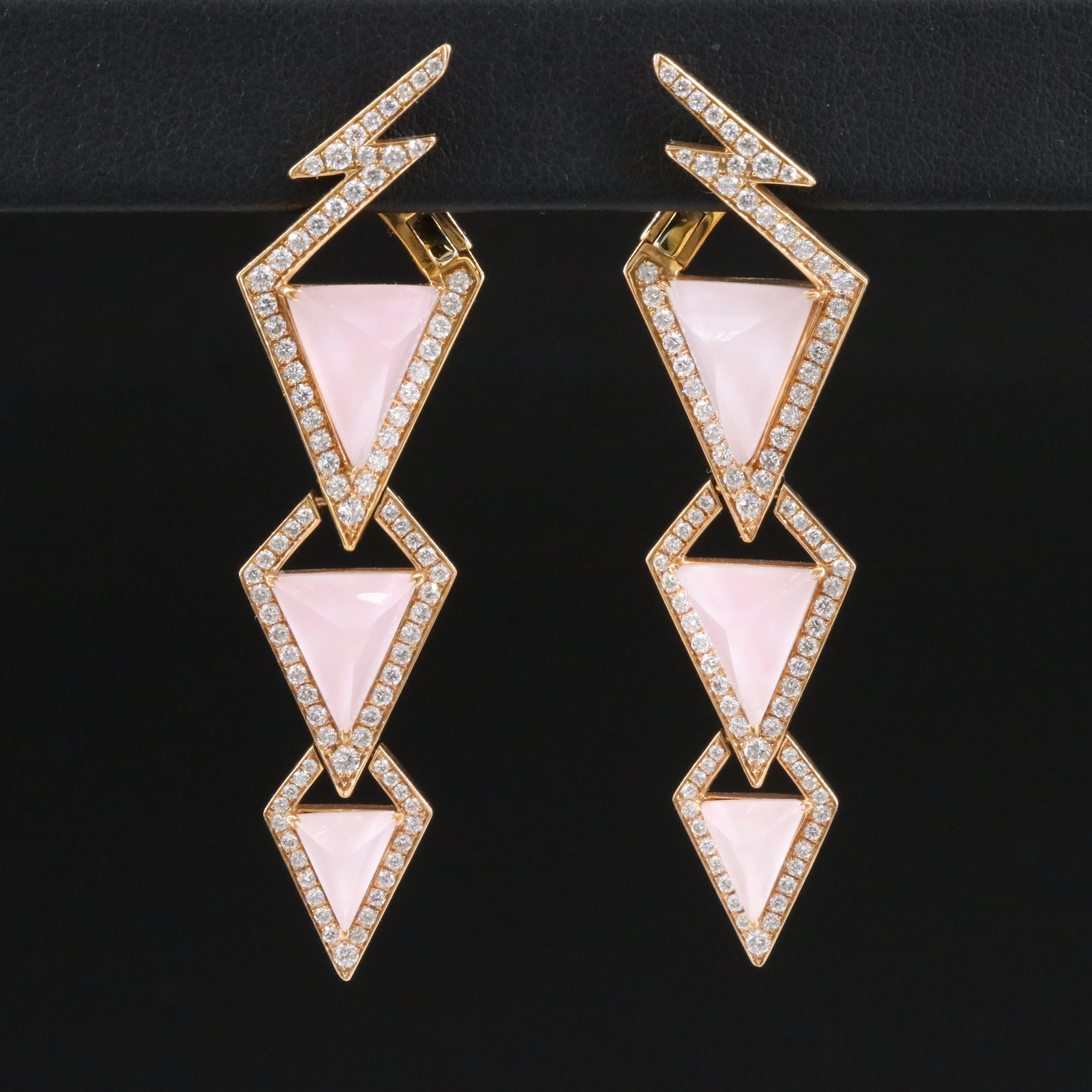 Stephen Webster "Lady Stardust" 18K Rose Gold Rose Quartz and Diamond Earrings