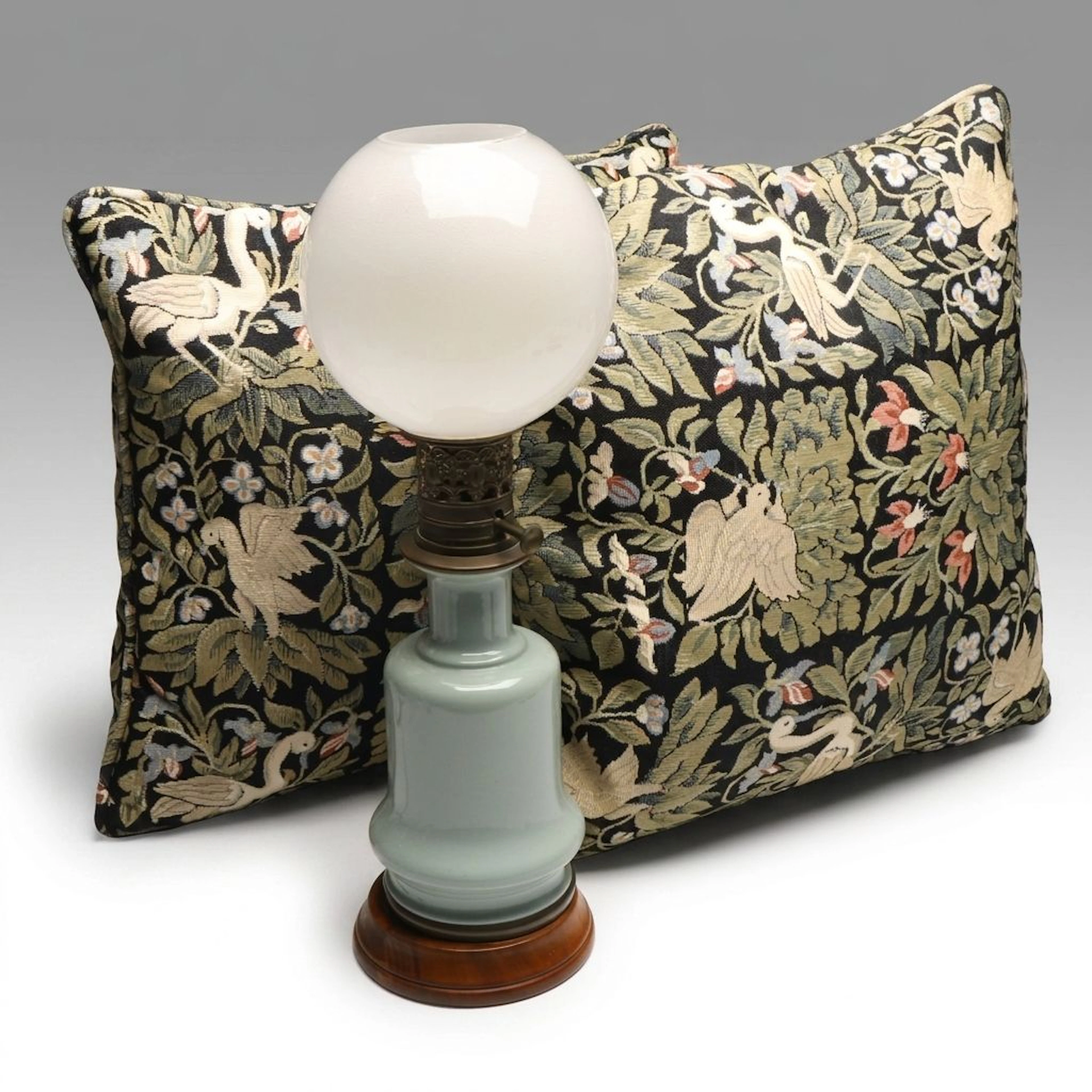 French Oil Lamp Style Accent Lamp, William Morris Style Throw Pillows