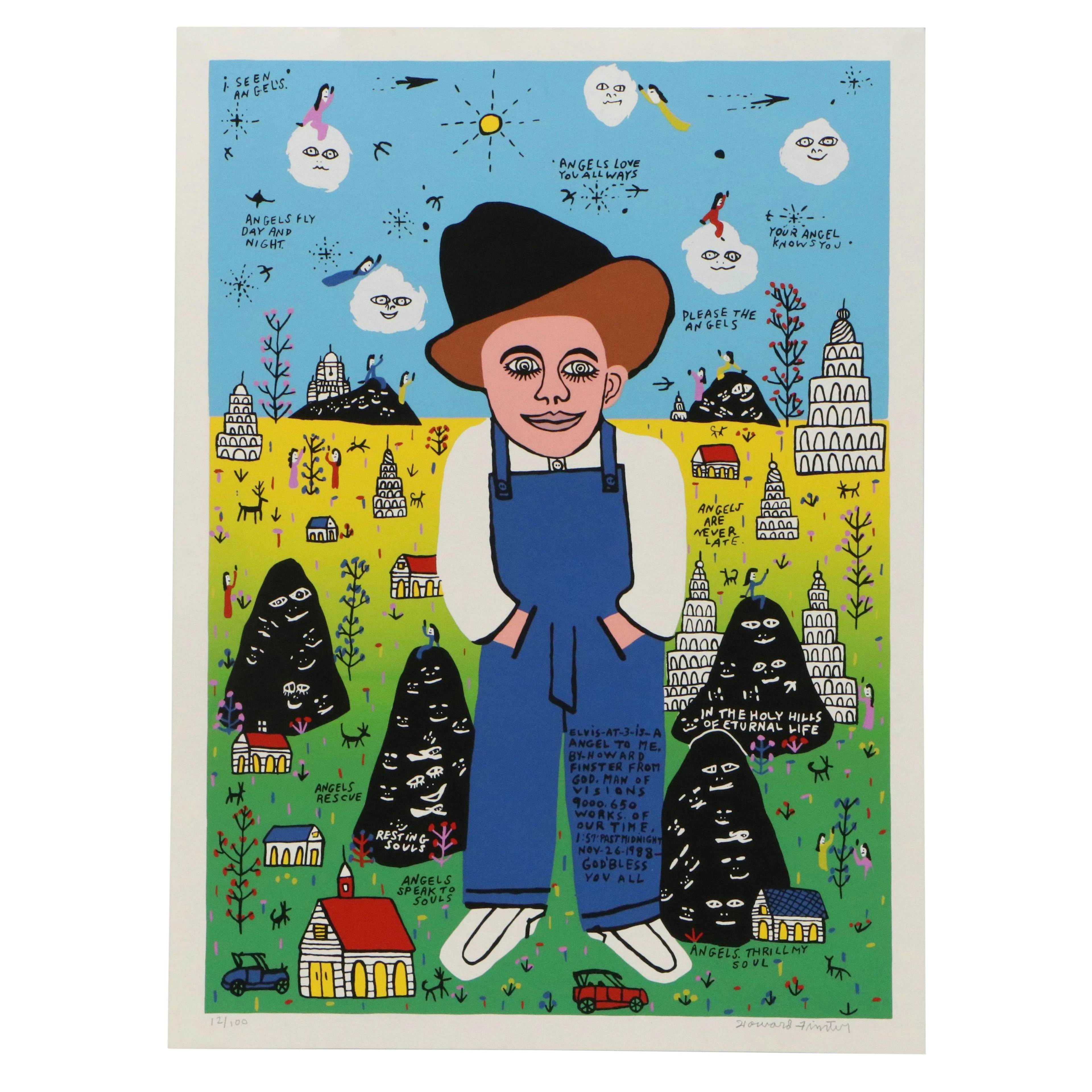 Howard Finster Outsider Art Serigraph "Baby Elvis," 1988