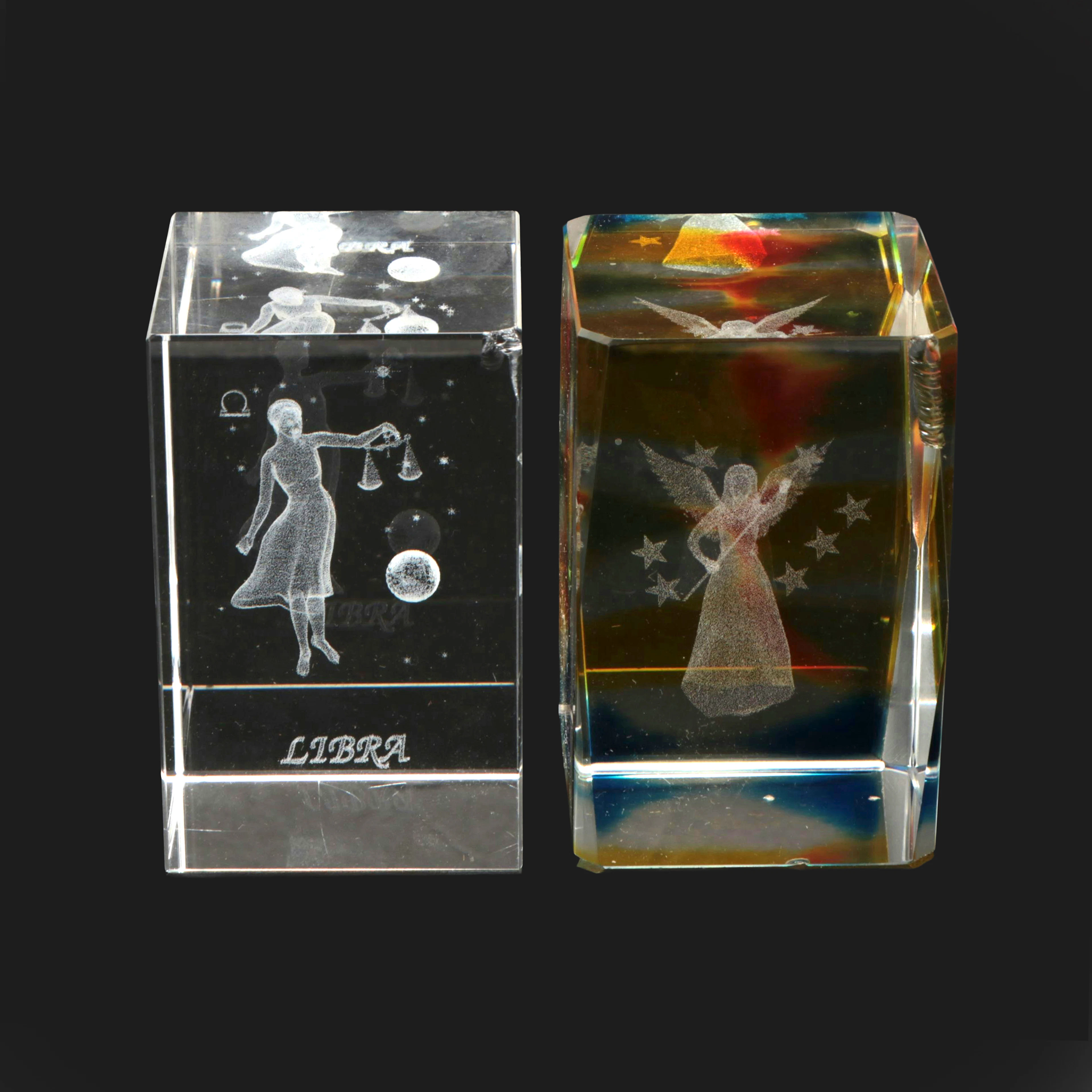 3D Laser Engraved "Libra" and Fairy Glass Paperweights