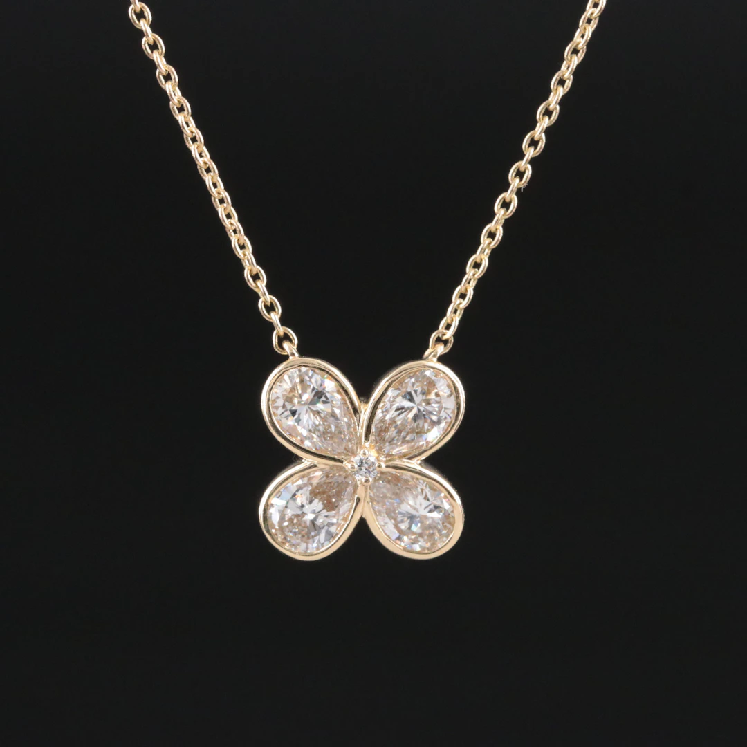 14K 1.00 CTW Lab Grown Diamond Flower Pendant Necklace with IGI Report