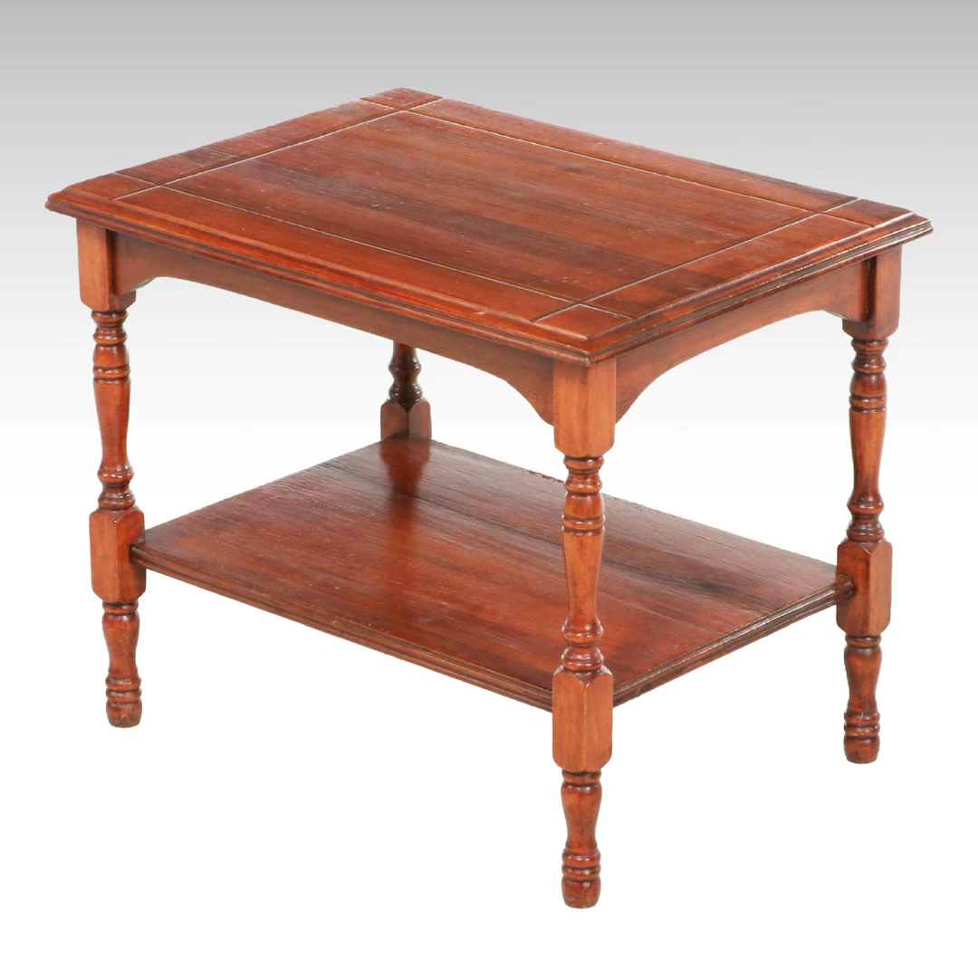 Traditional Style Cherry Finish Wood End Table with Stretcher Shelf