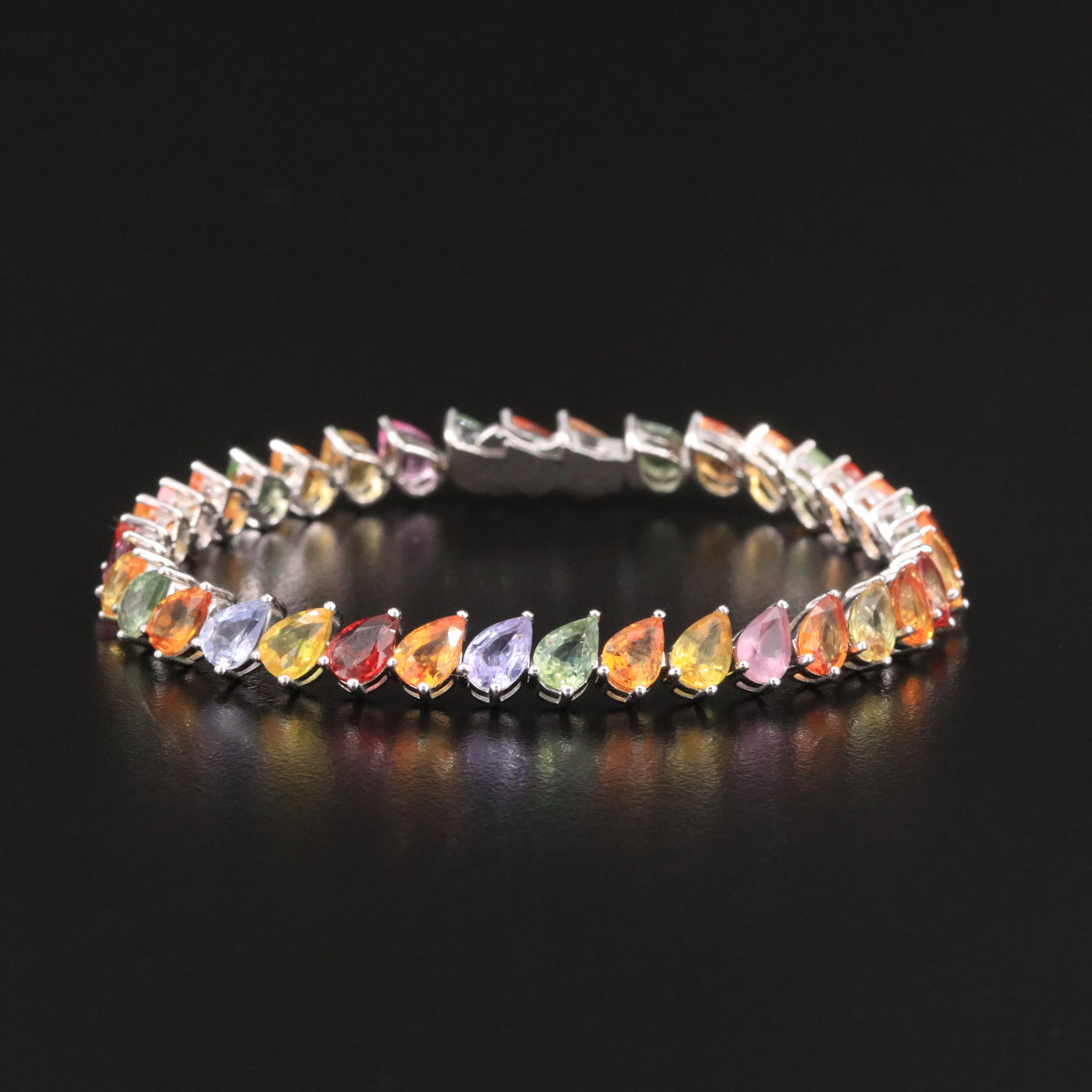 14K 18.69 CTW Multicolor Sapphire Line Bracelet with IGI Report