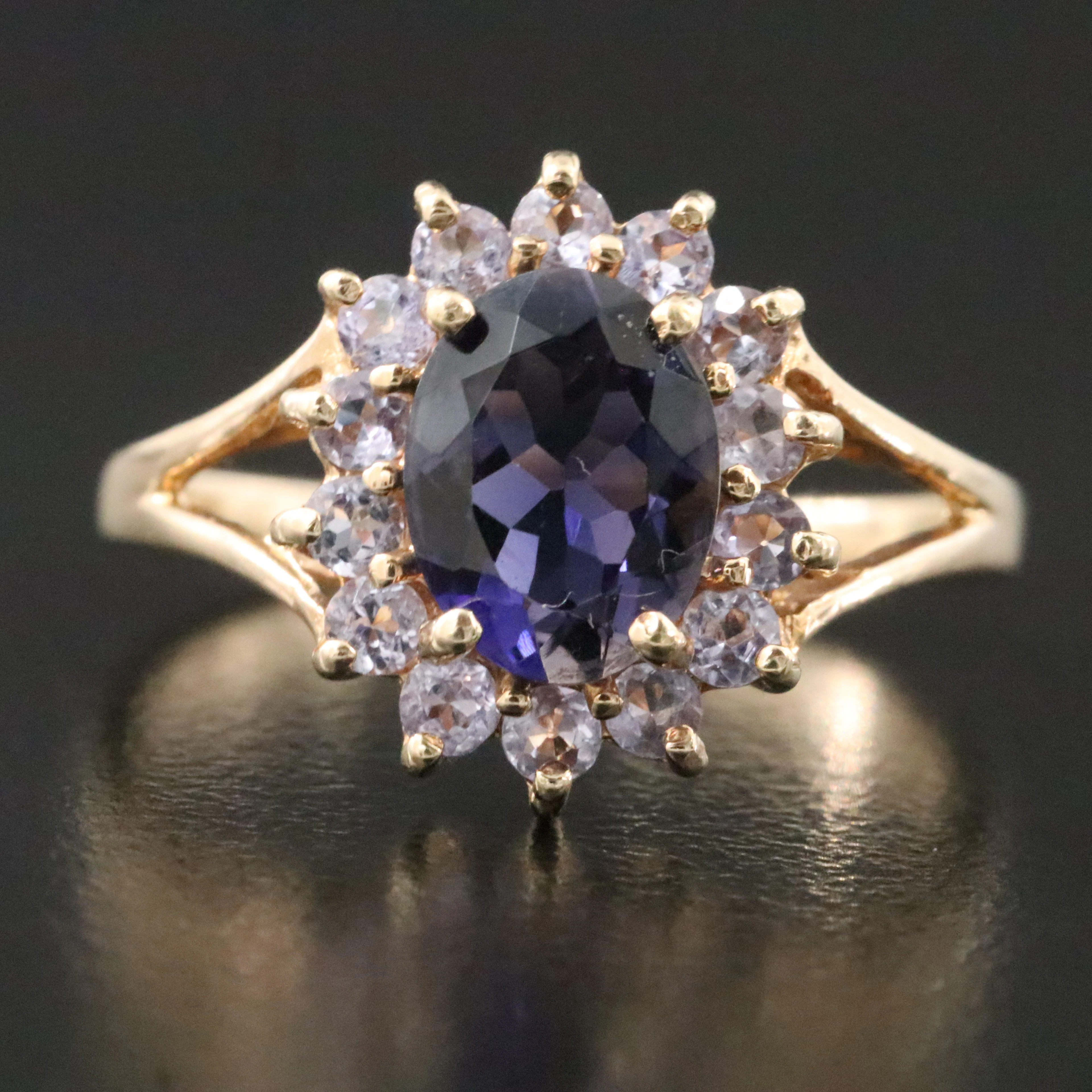 10K Iolite and Tanzanite Halo Ring