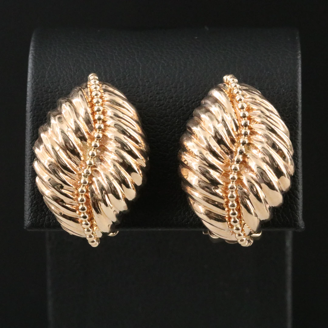 Vintage Cartier 14K Fluted Navette Clip Earrings