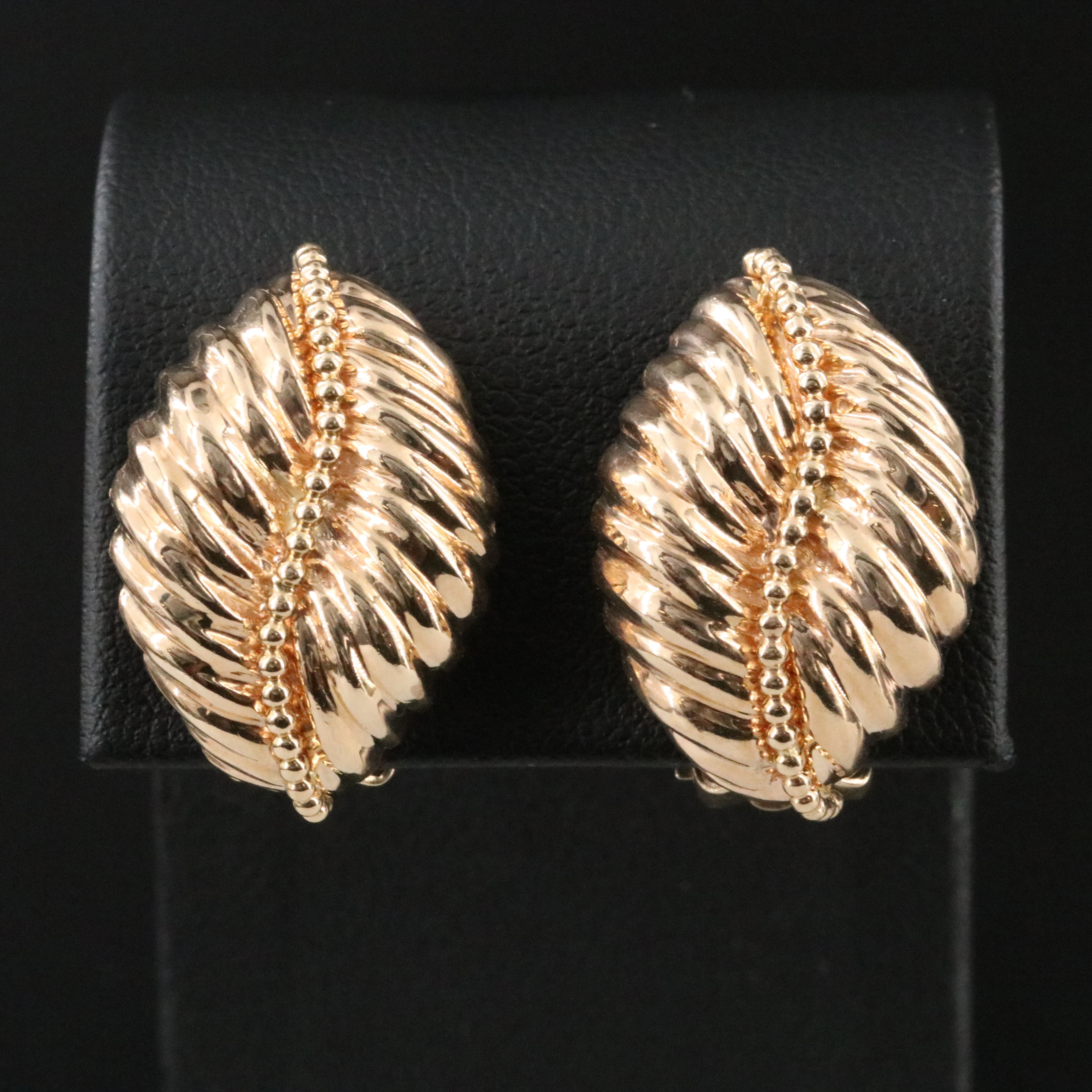 Vintage Cartier 14K Fluted Navette Clip Earrings