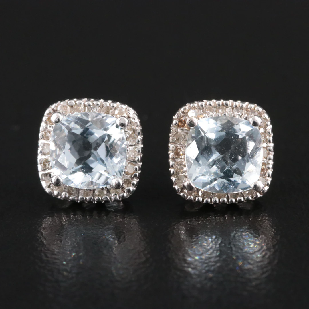 10K Aquamarine Earrings with Diamond Accents