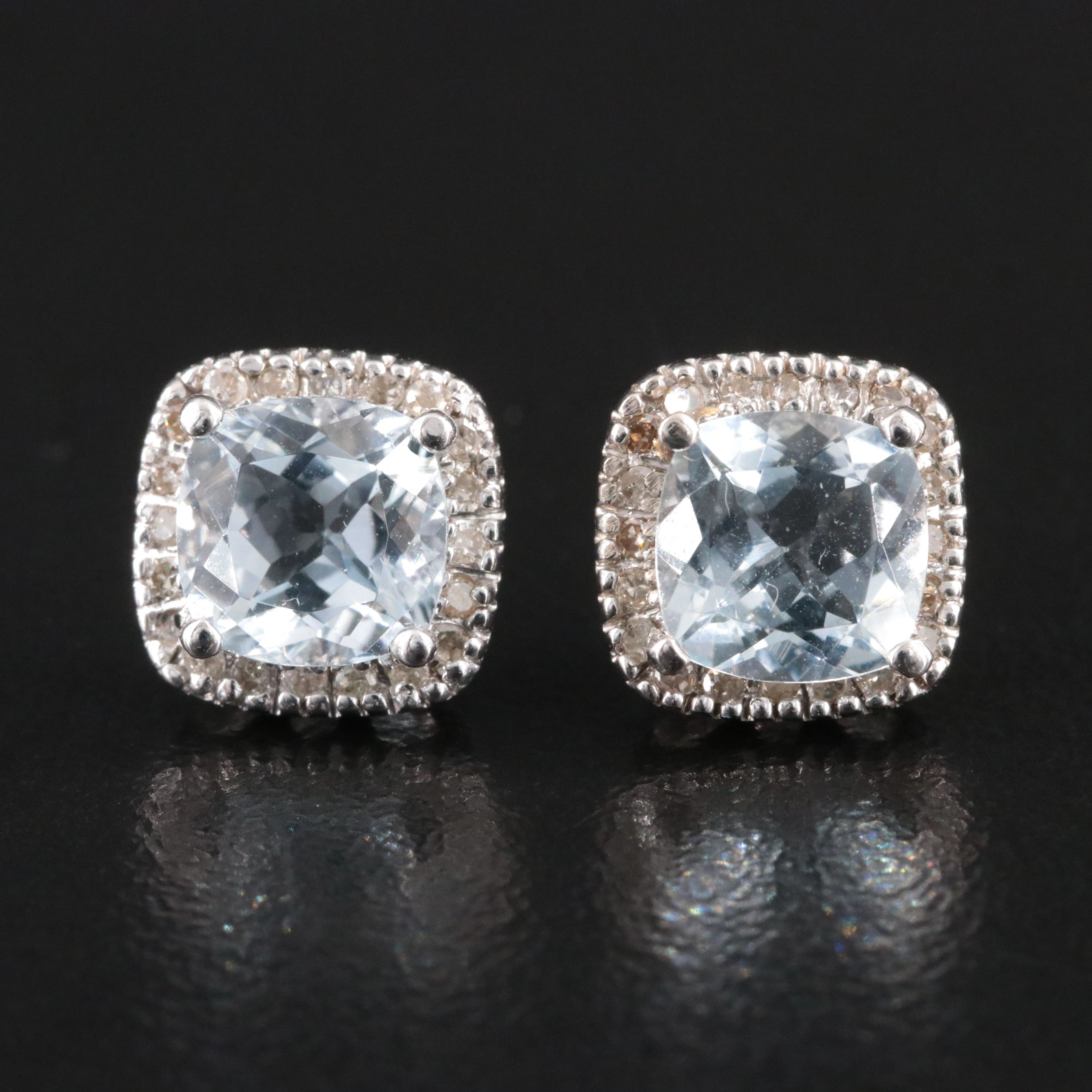 10K Aquamarine Earrings with Diamond Accents