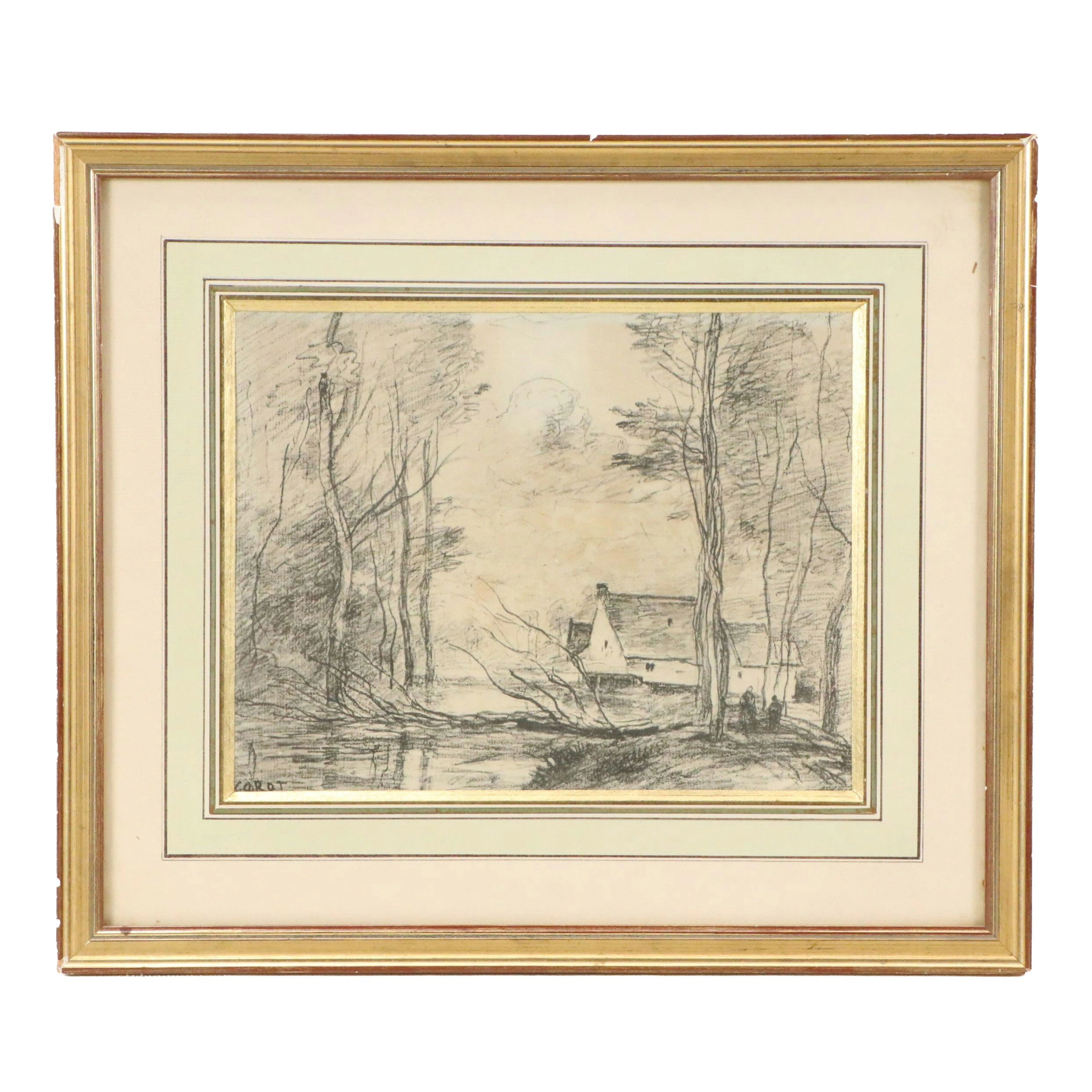 After Jean-Baptiste-Camille Corot Lithograph "The Mill at Cuincy, Near Douai"