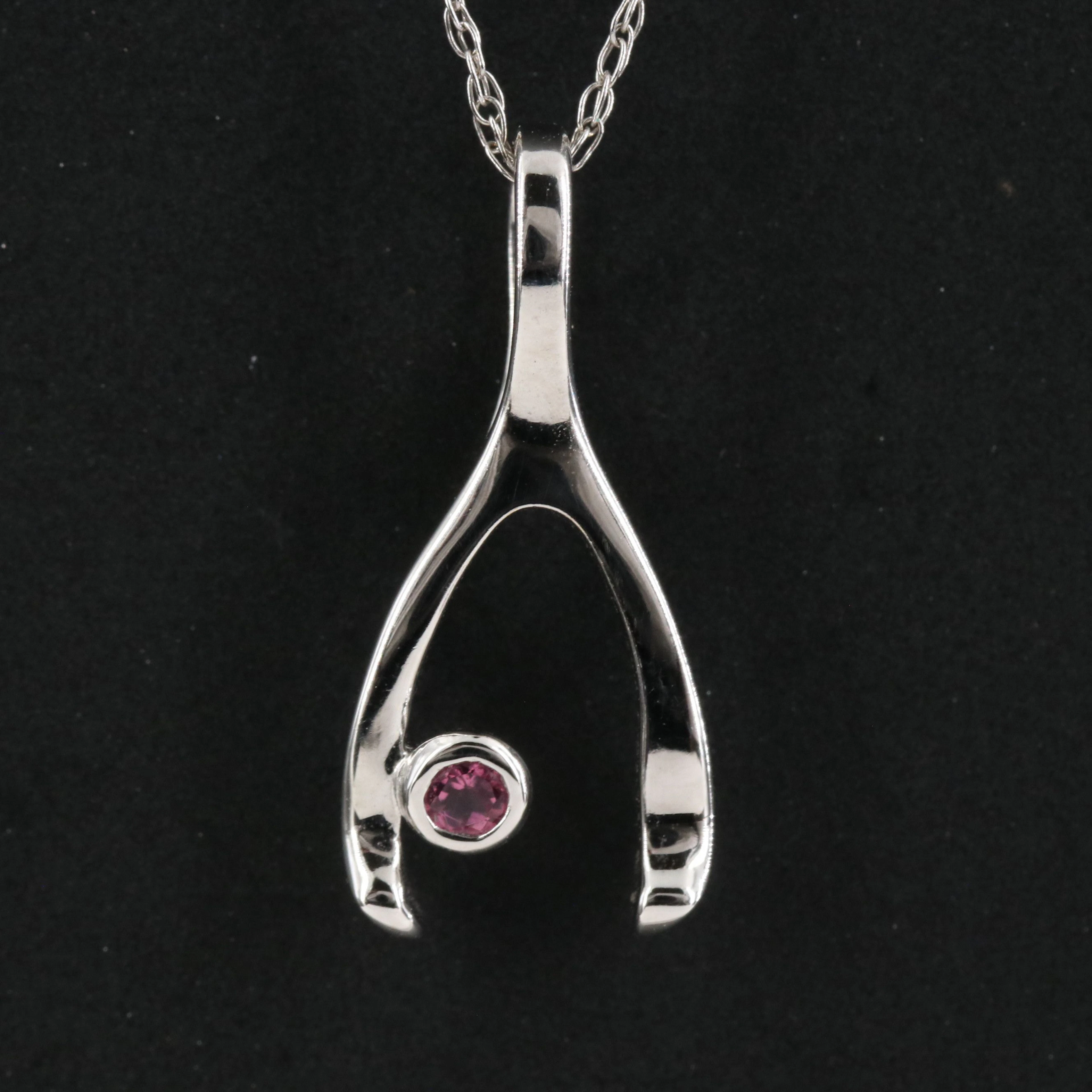 18K Tourmaline Accented Wishbone Pendant Necklace