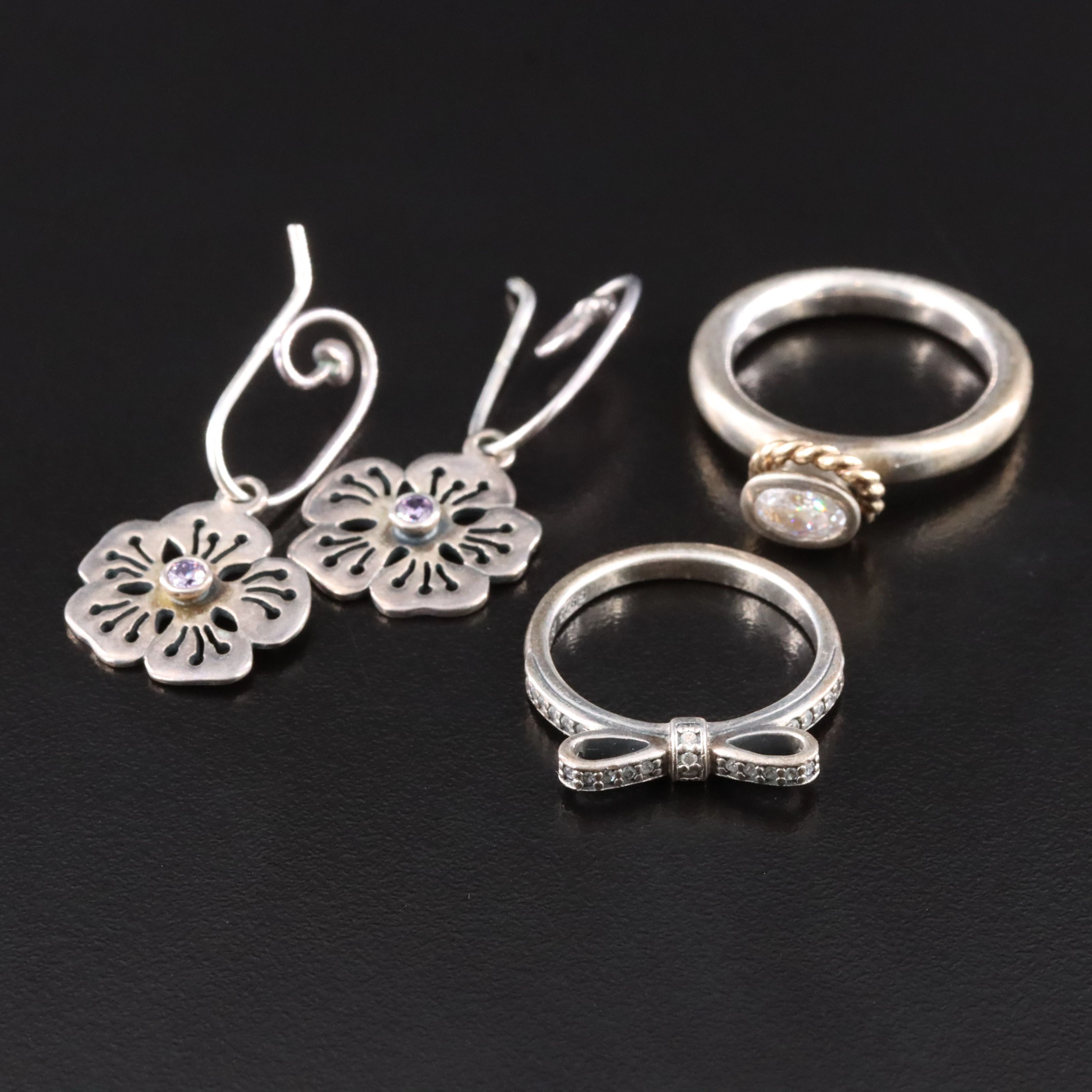 Pandora Sterling CZ Rings and Earrings