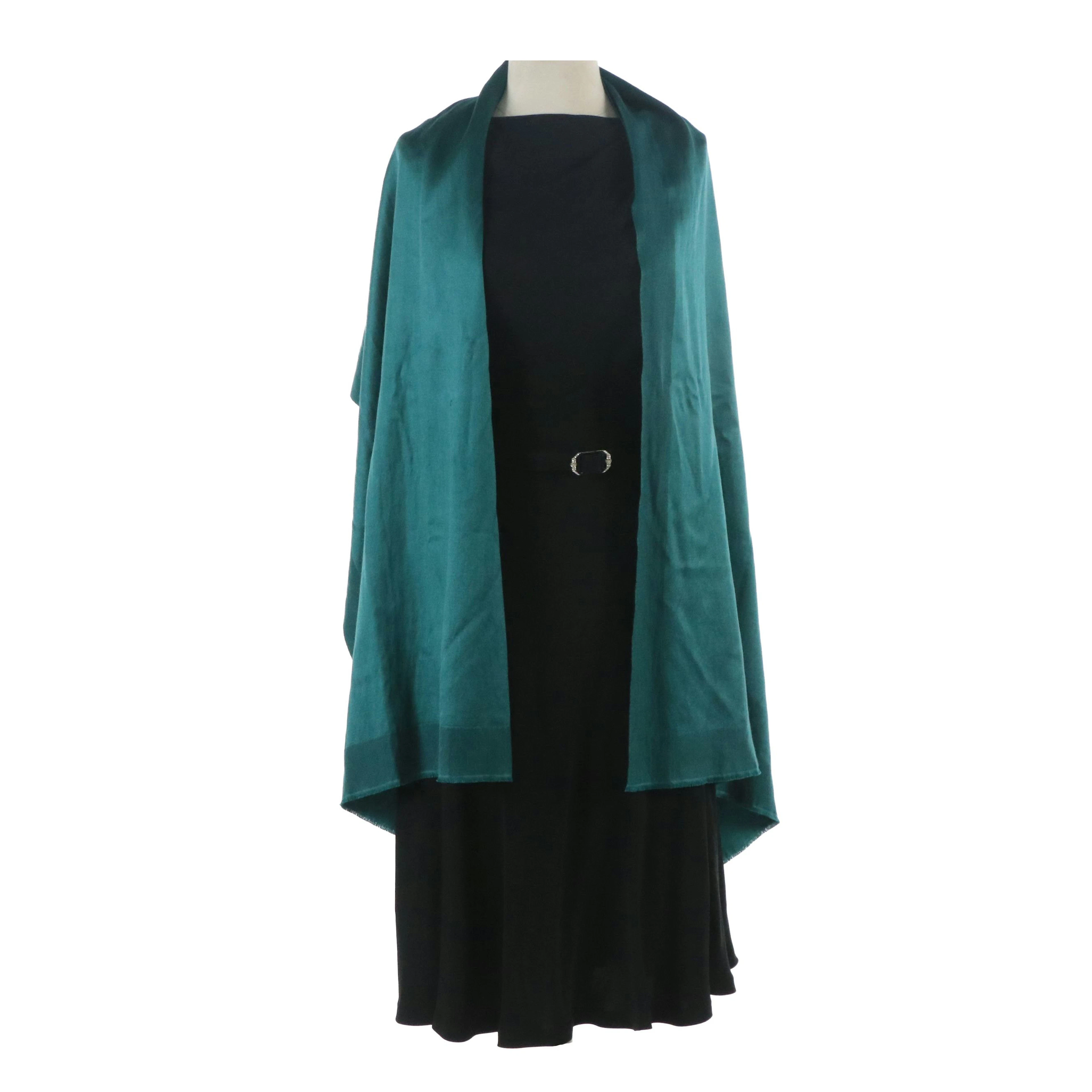 Ralph Lauren Black Silk Lined Sleeveless Midi Dress W/ Bajra Cashmere/Silk