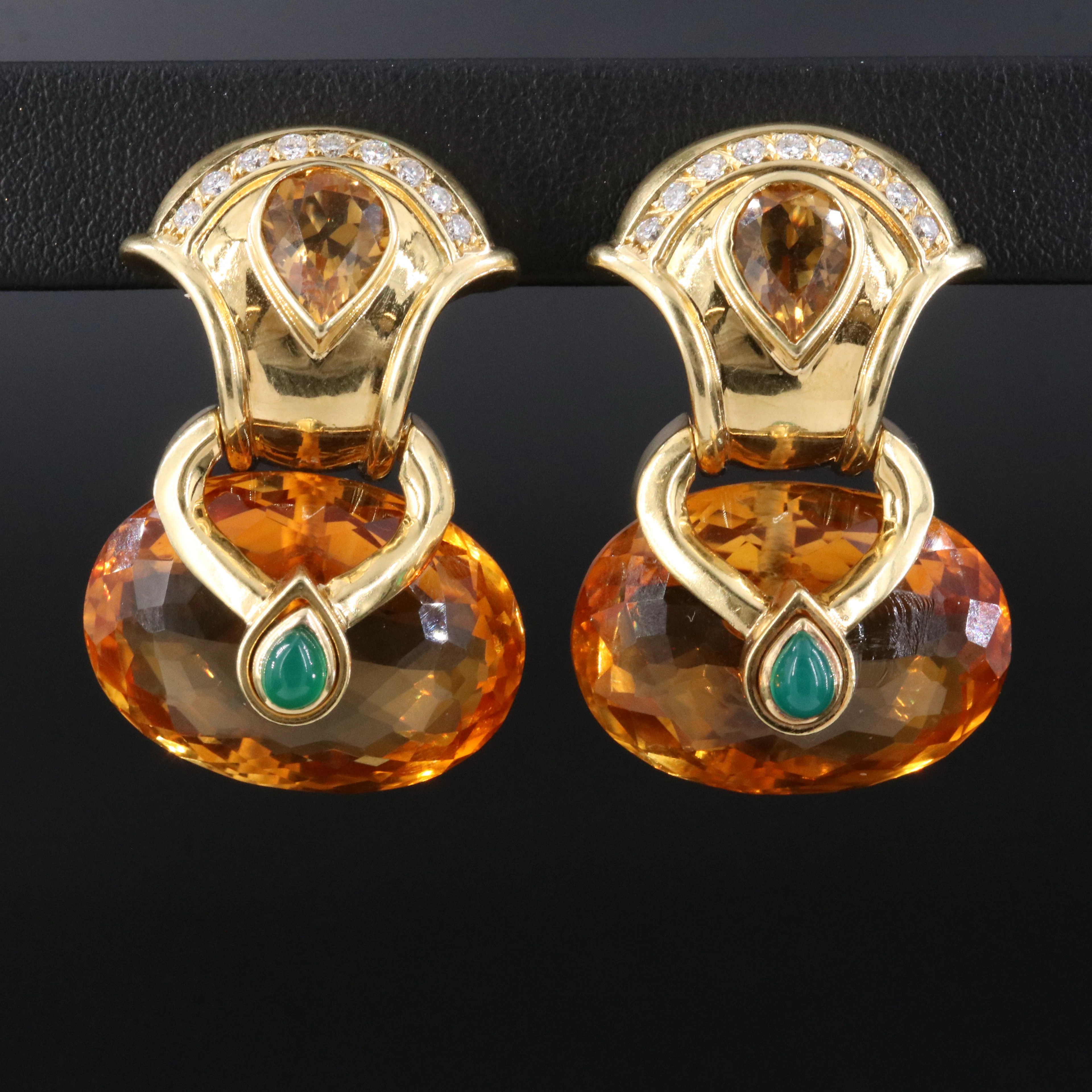 Baten 18K 66.36 CTW Citrine, Diamond, Chalcedony and Citrine Drop Earrings
