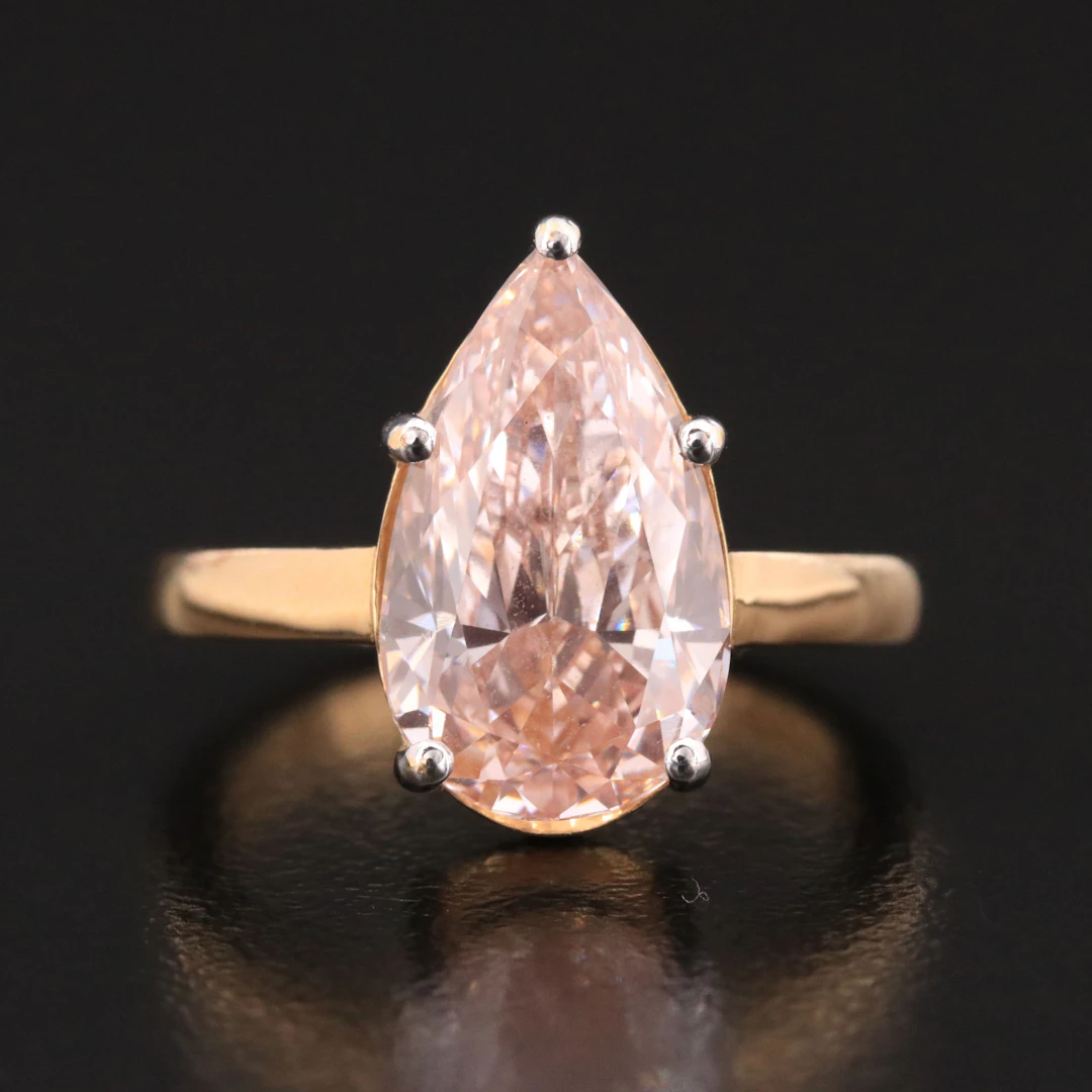 18K 4.03 CT Fancy Intense Pink Lab Grown Diamond Solitaire Ring with IGI Report