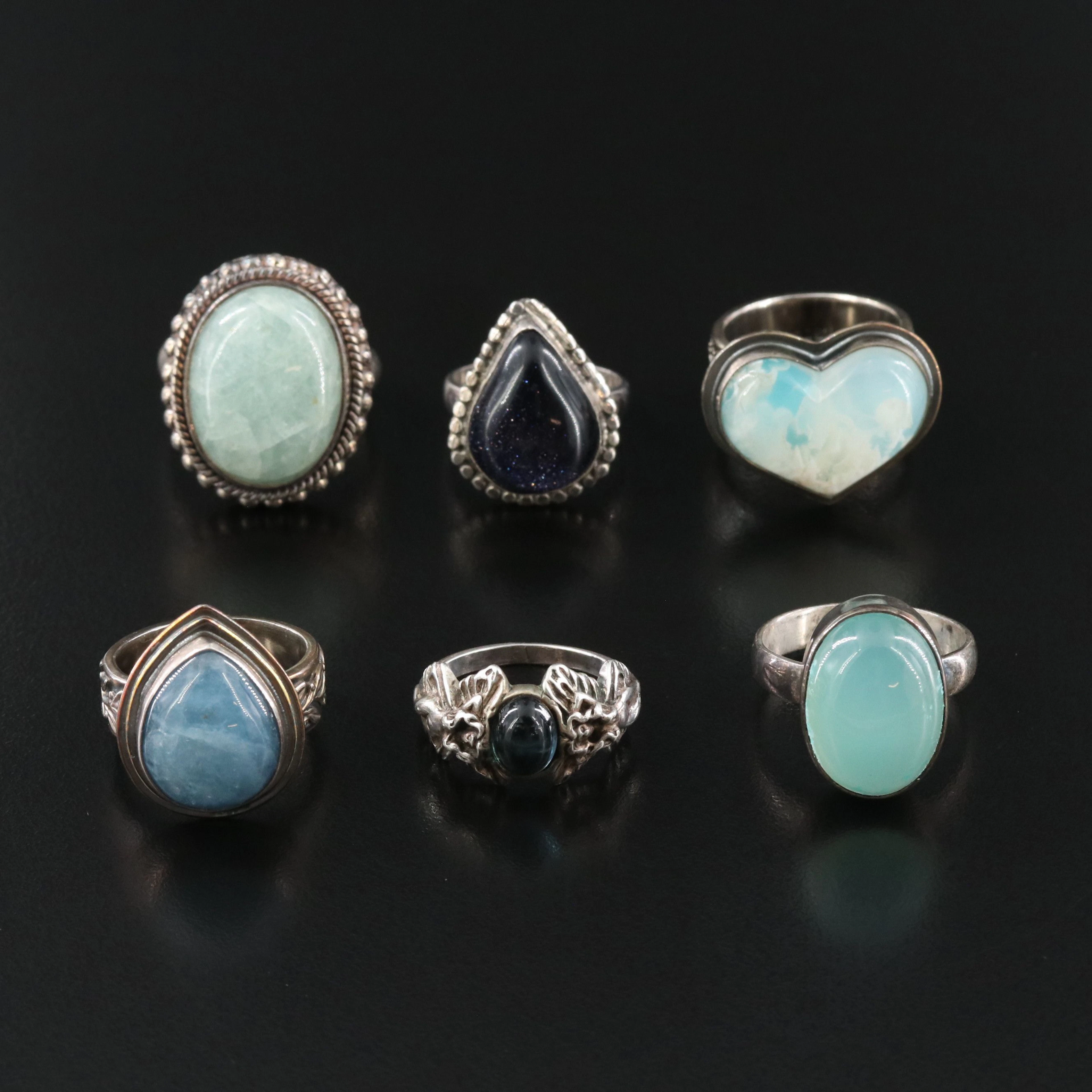 Chalcedony, Agate and Sunstone Glass Featured in Sterling Rings