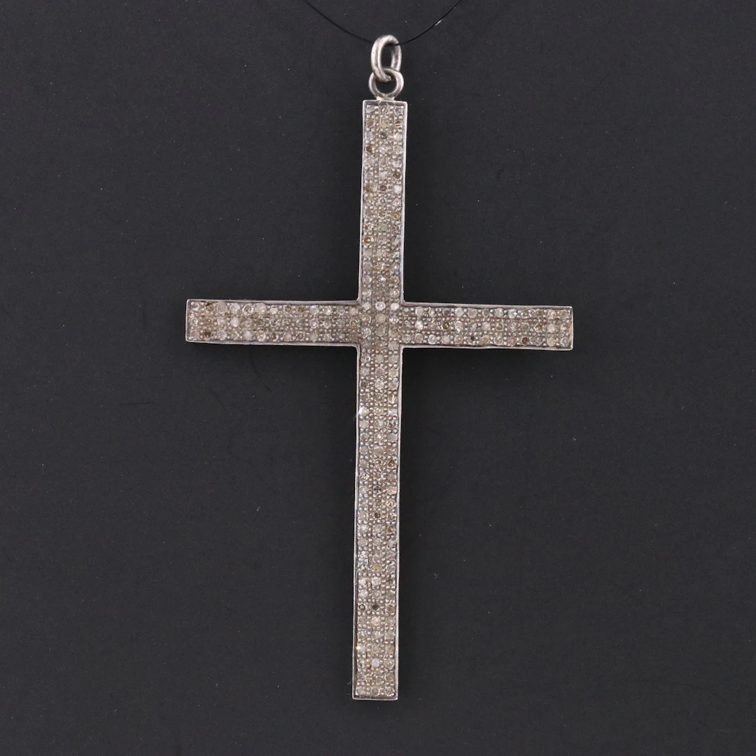 Sterling Large Diamond Cross Pendant Attributed to Sheryl Lowe