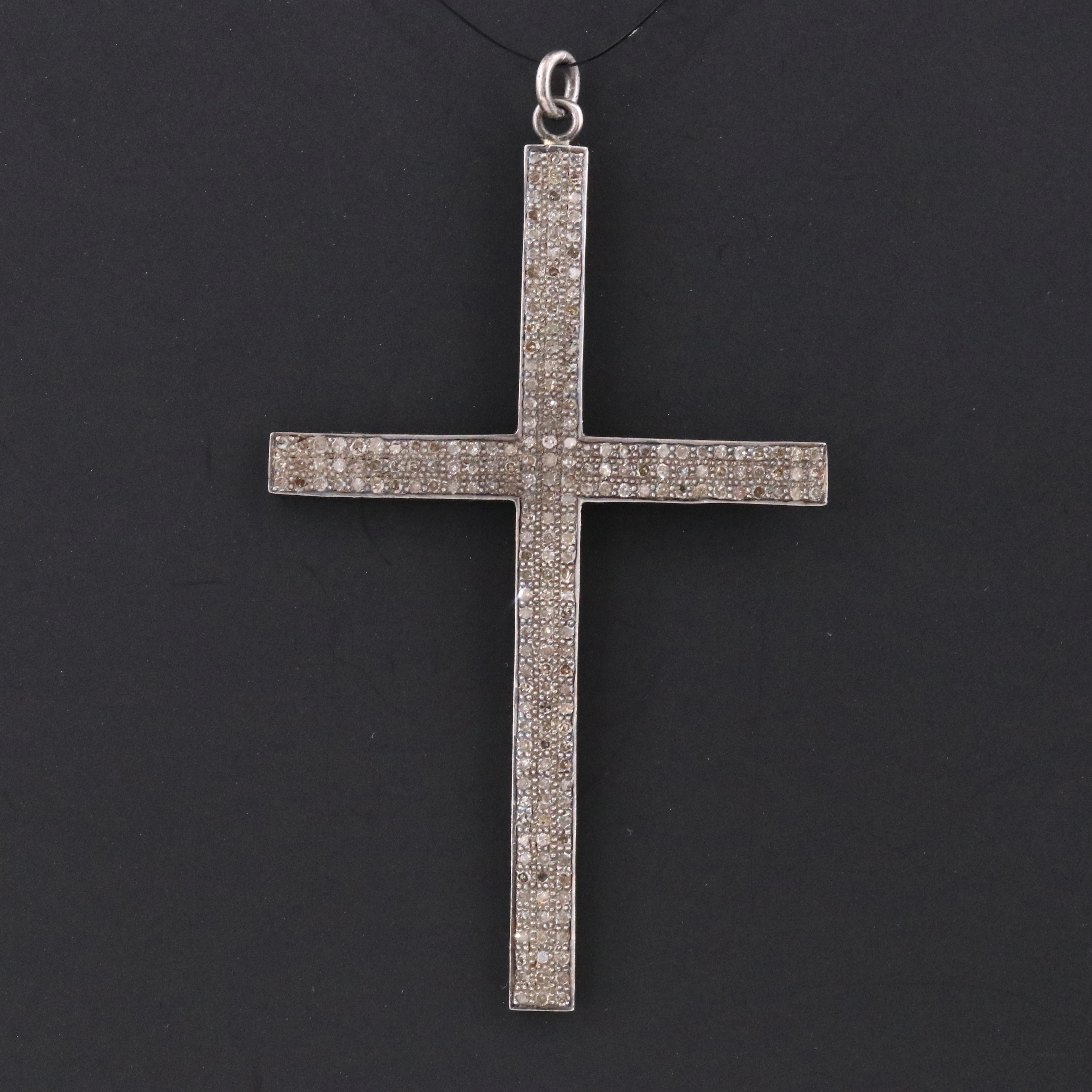 Sterling Large Diamond Cross Pendant Attributed to Sheryl Lowe