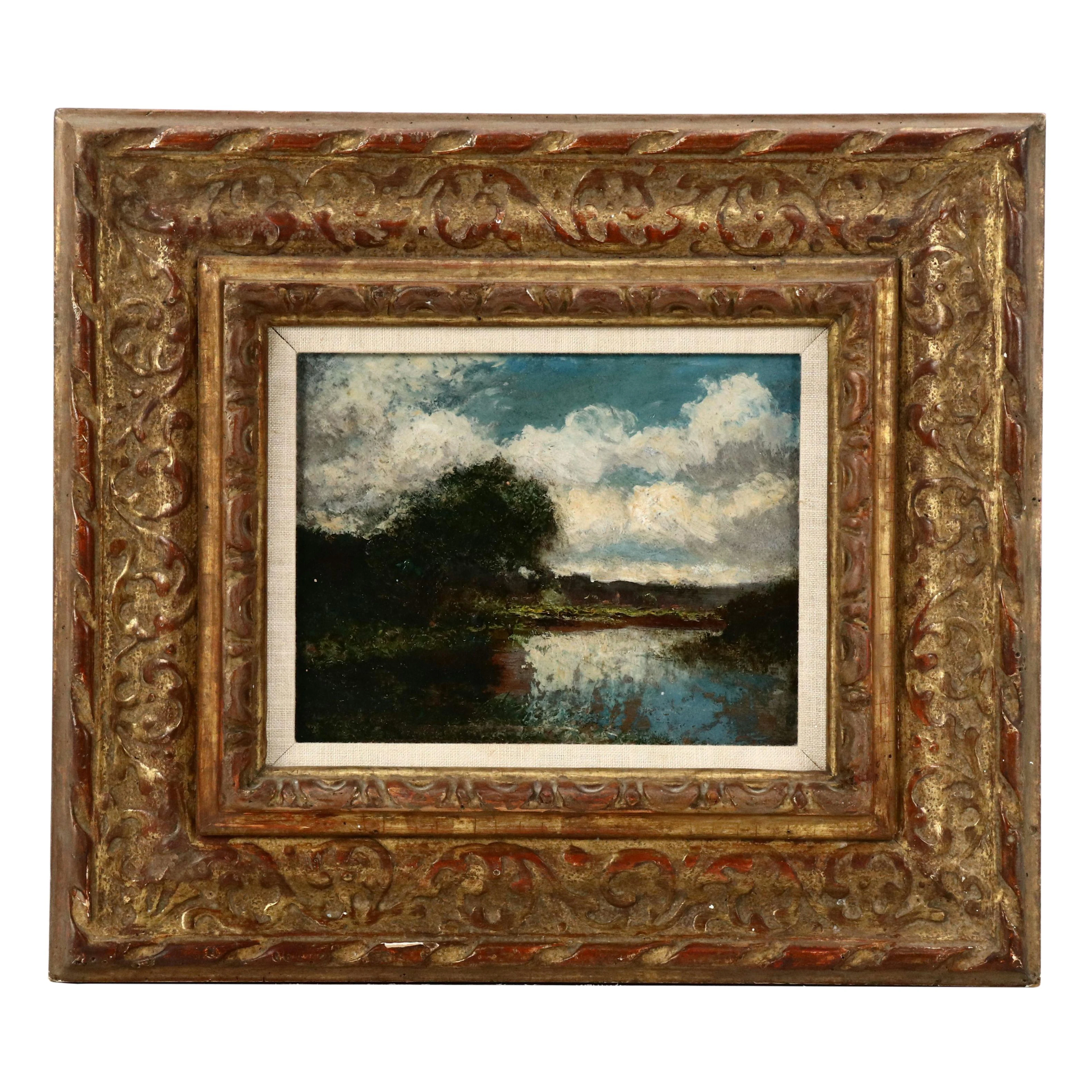 Tonalist Landscape Oil Painting with Lake Reflections, 20th Century