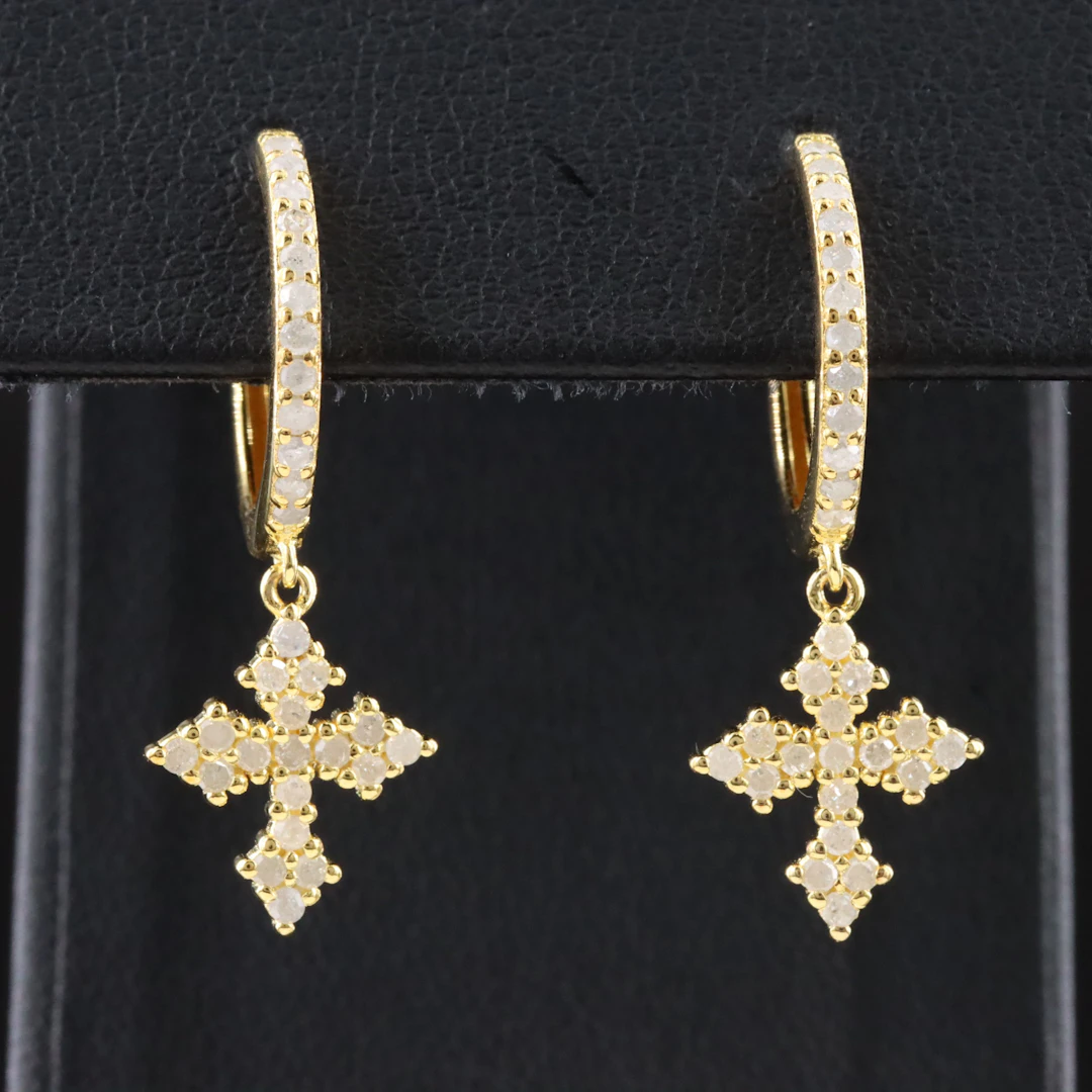 Zoey Blush Sterling Hoop and Cross Drop Diamond Earrings