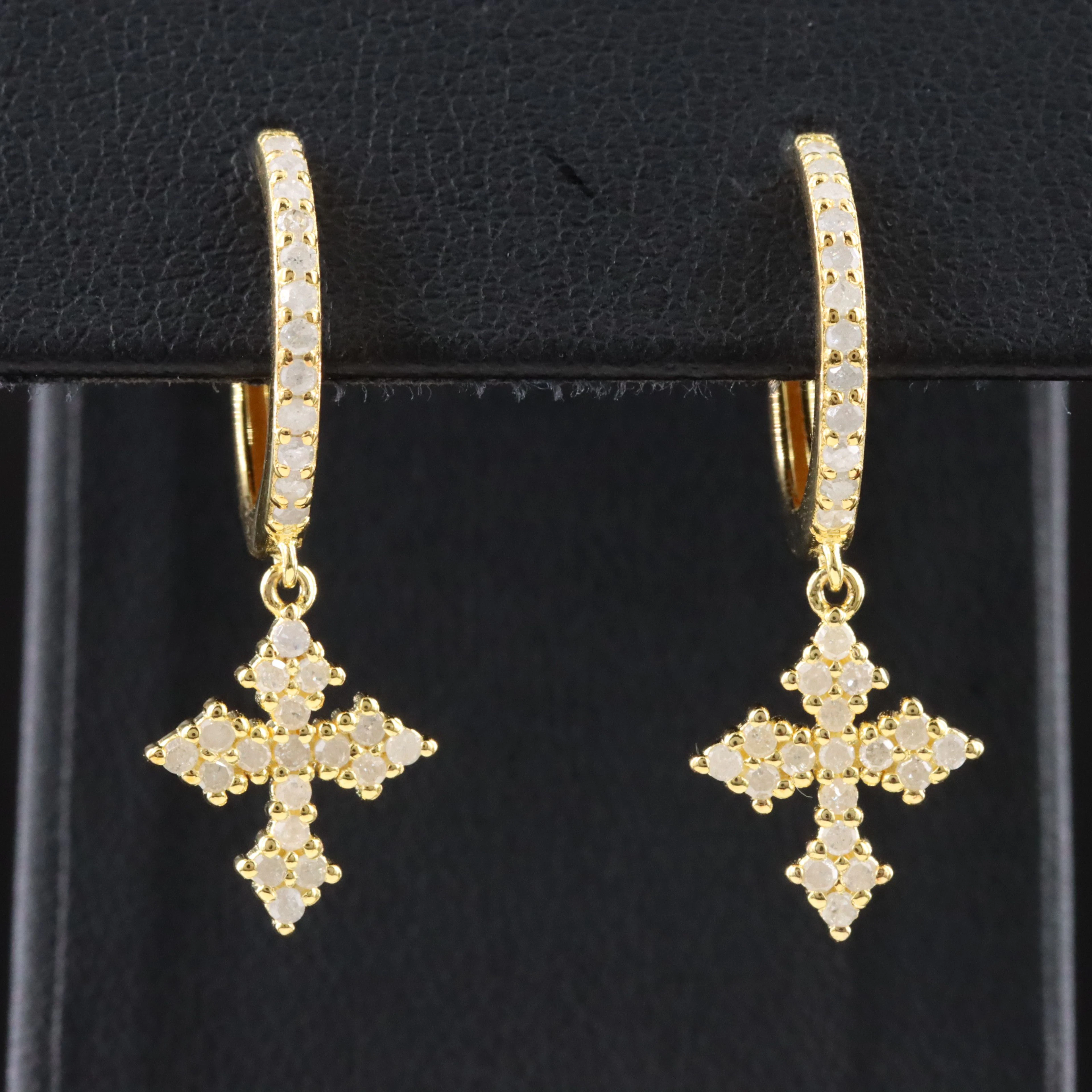 Zoey Blush Sterling Hoop and Cross Drop Diamond Earrings