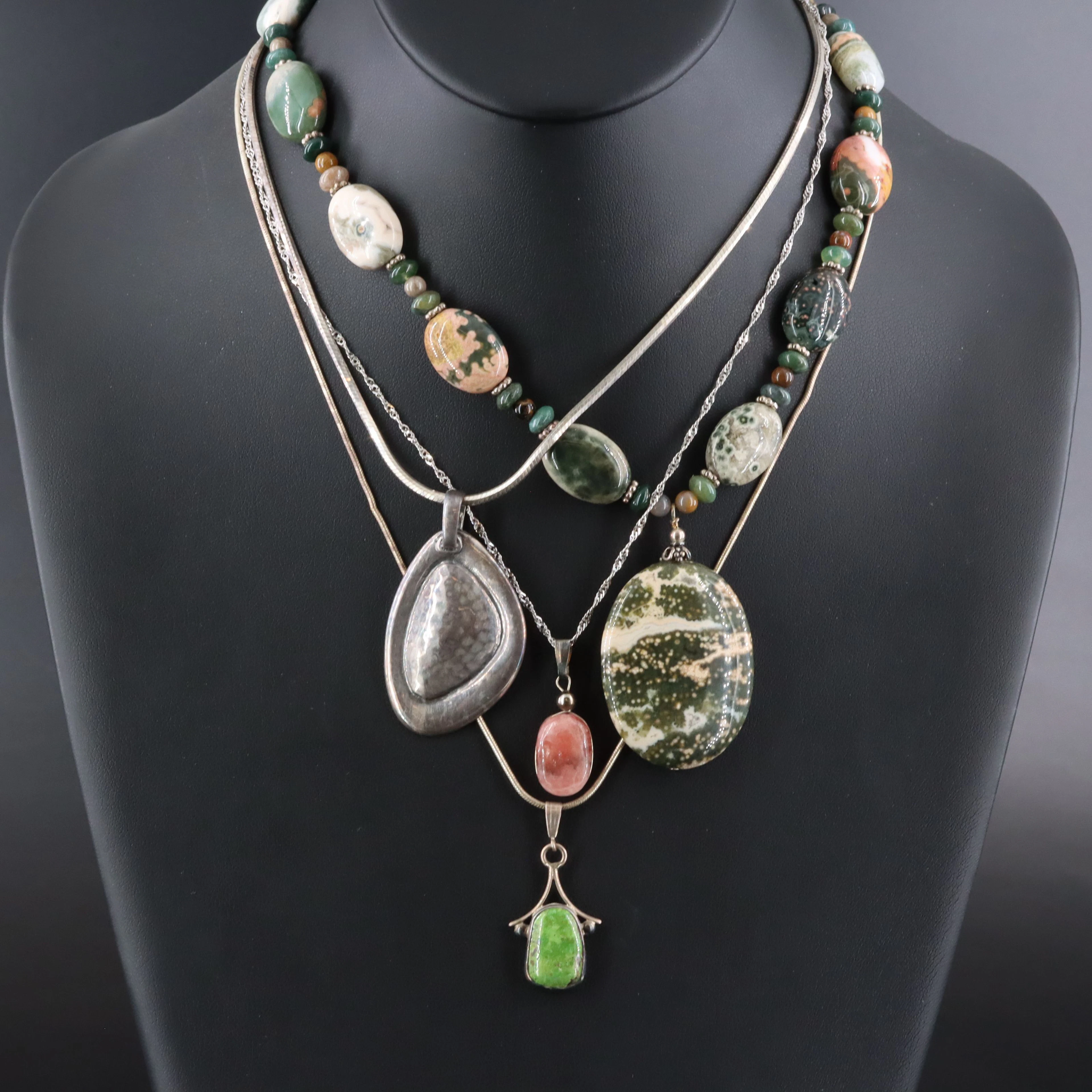 Silpada, Jasper and Rhodochrosite Featured in Sterling Necklaces