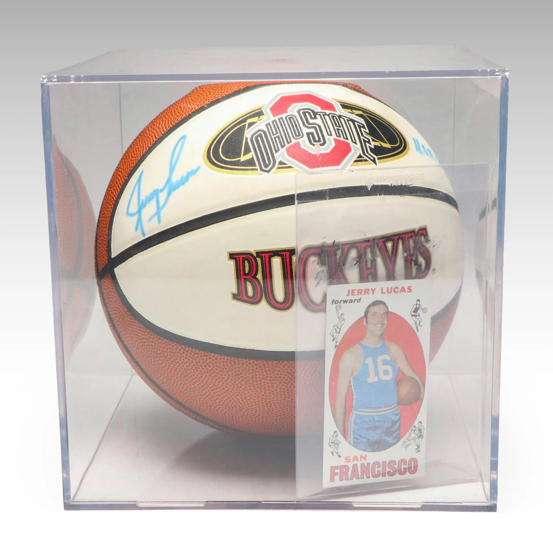 Jerry Lucas Signed OSU Basketball and 1969 Topps Card, HOF