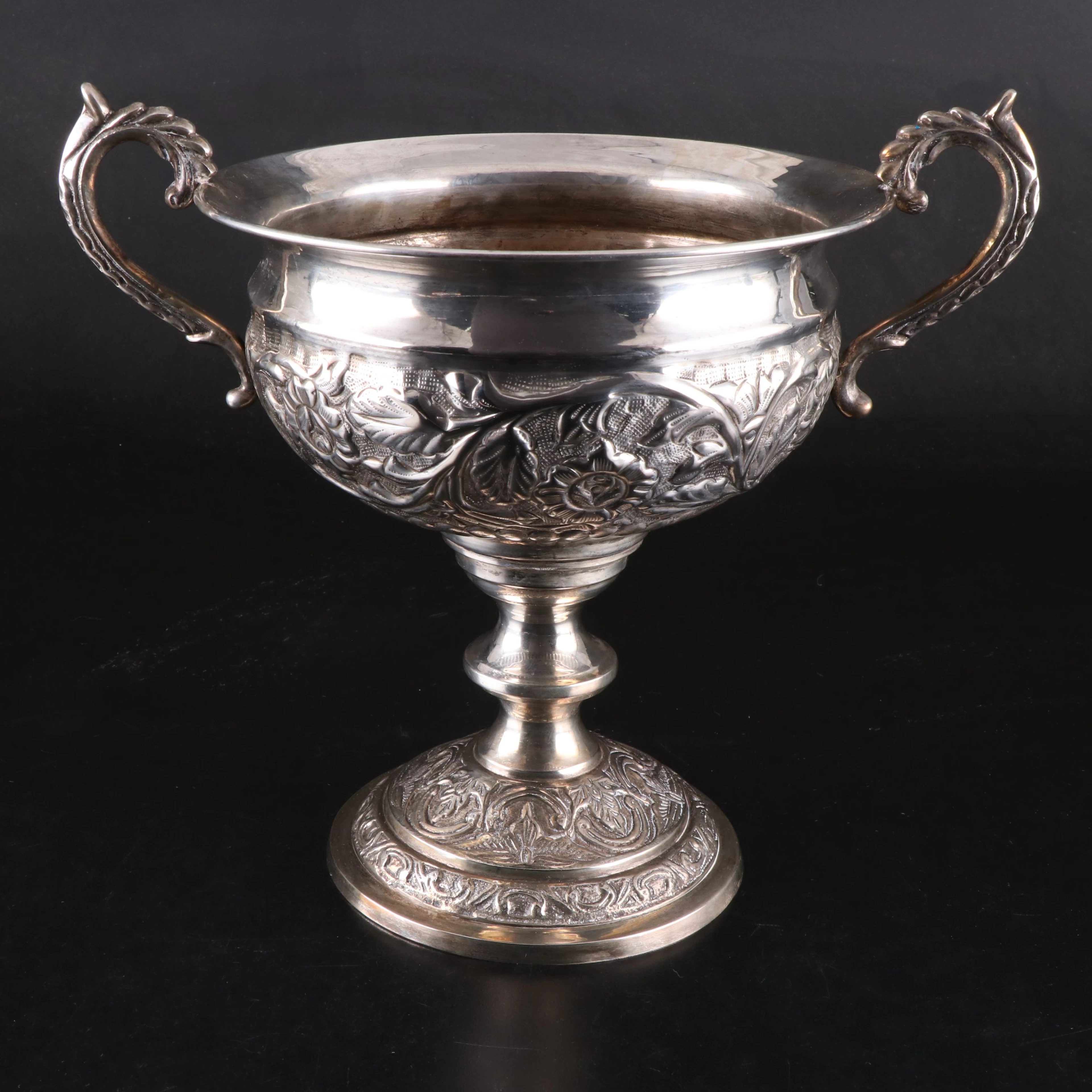 Towle and Other Chased Silver Plate Trays with Repoussé Urn