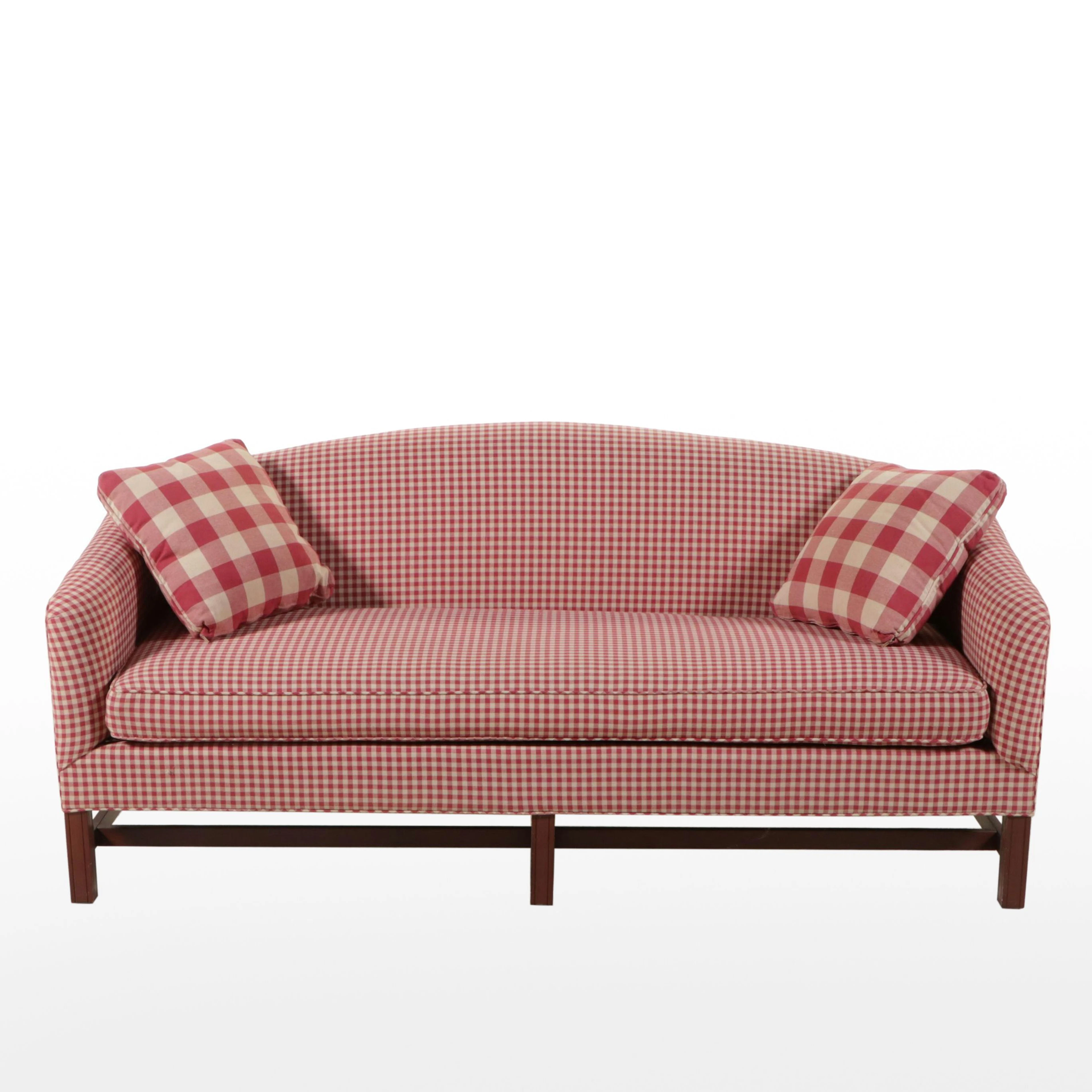 Johnston Benchworks Chippendale Style Red Gingham Upholstered Sofa