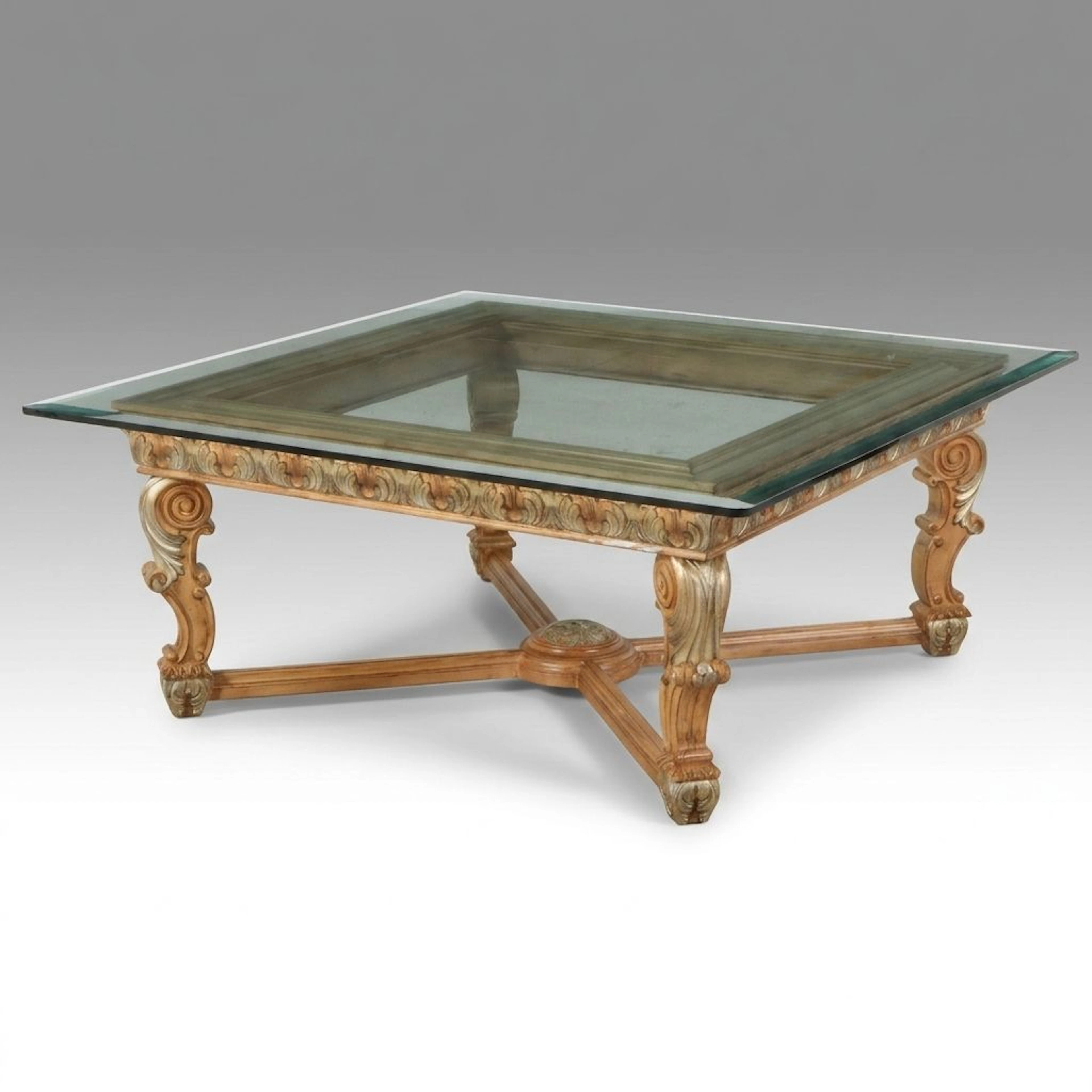 Jeffco Neo-Baroque Style Carved and Parcel Gilt Glass Top Coffee Table