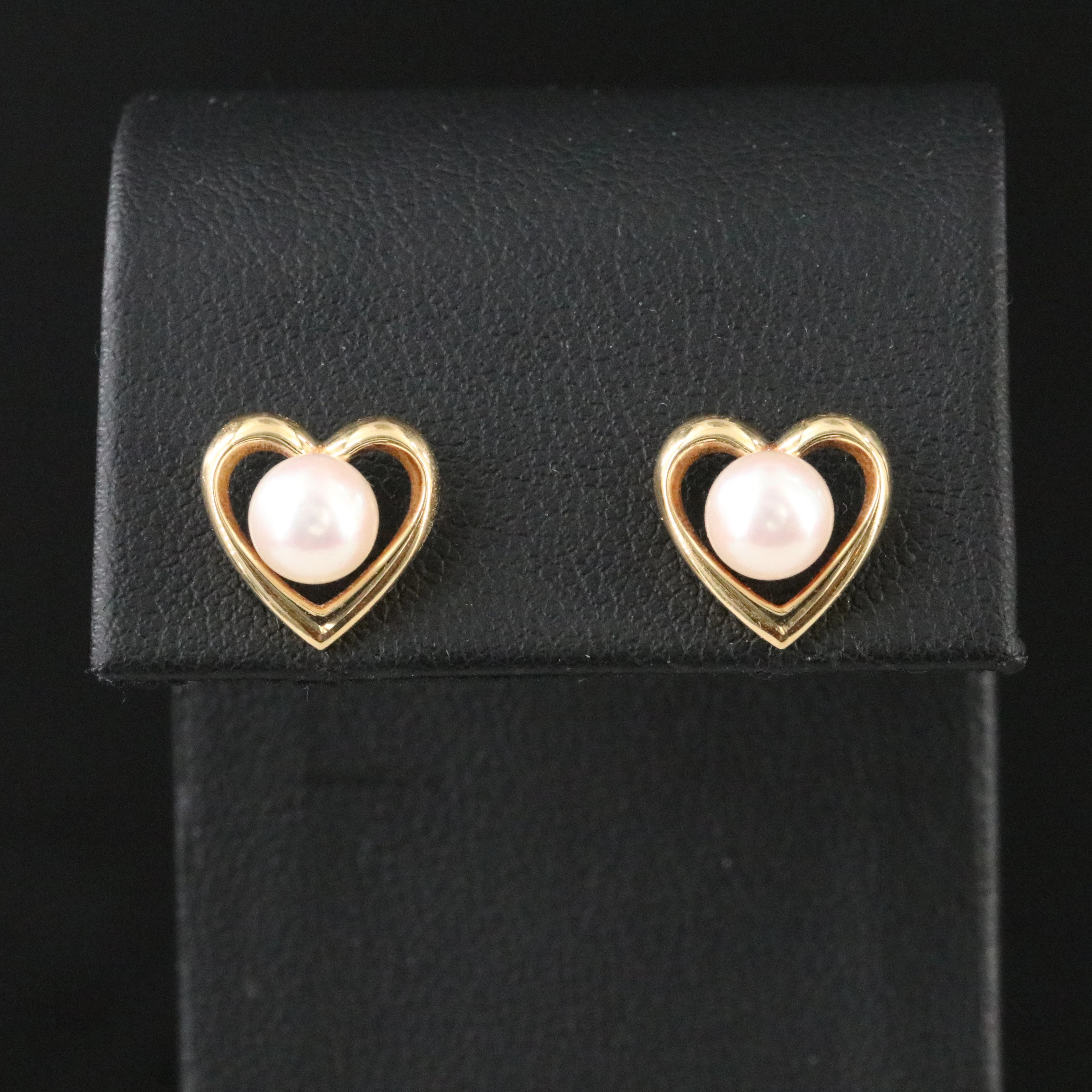 Mikimoto 18K Pearl Heart Stud Earrings