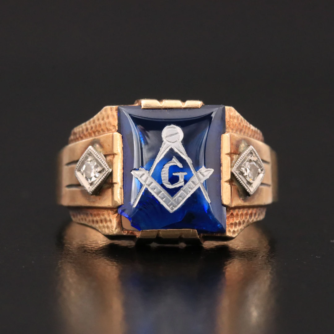 Vintage 10K Sapphire and Diamond Masonic Ring