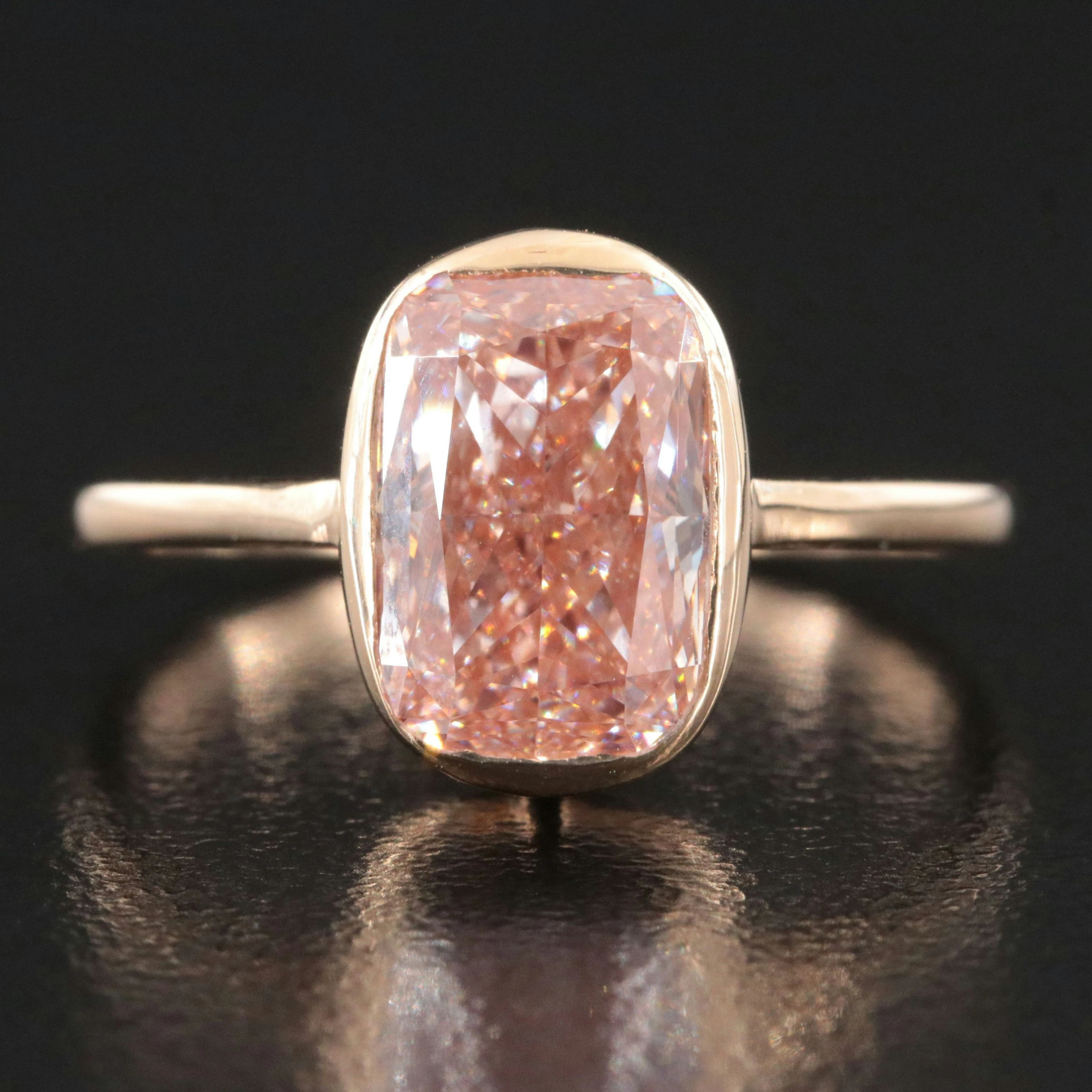 14K 2.66 CT Lab Grown Fancy Pink Diamond Solitaire Ring with IGI Report