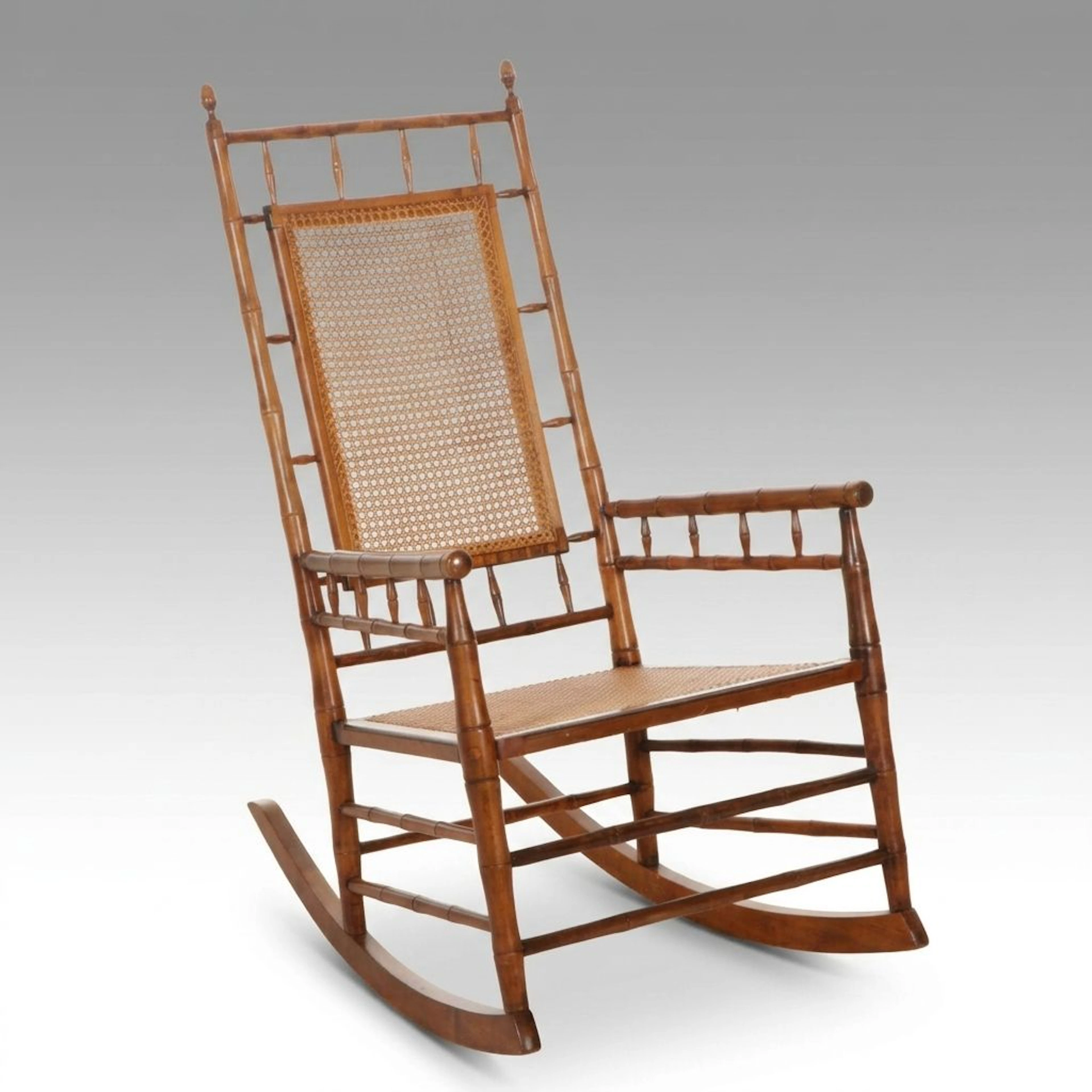 Victorian Turned Maple Bamboo-Form Cane Seat Rocking Chair, Early 20th Century