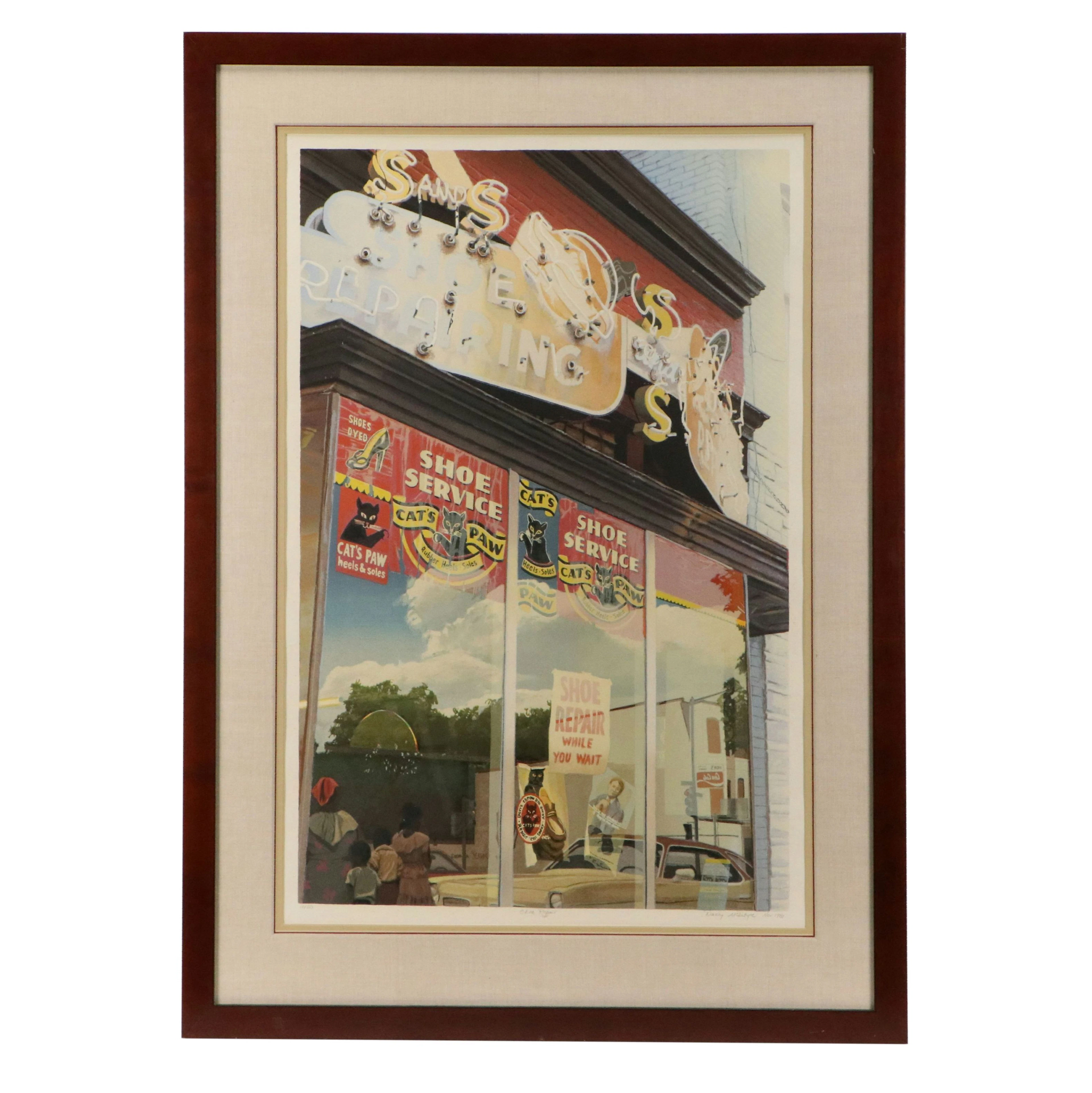 Nancy McIntyre Realistic Serigraph "Shoe Repair," 1981