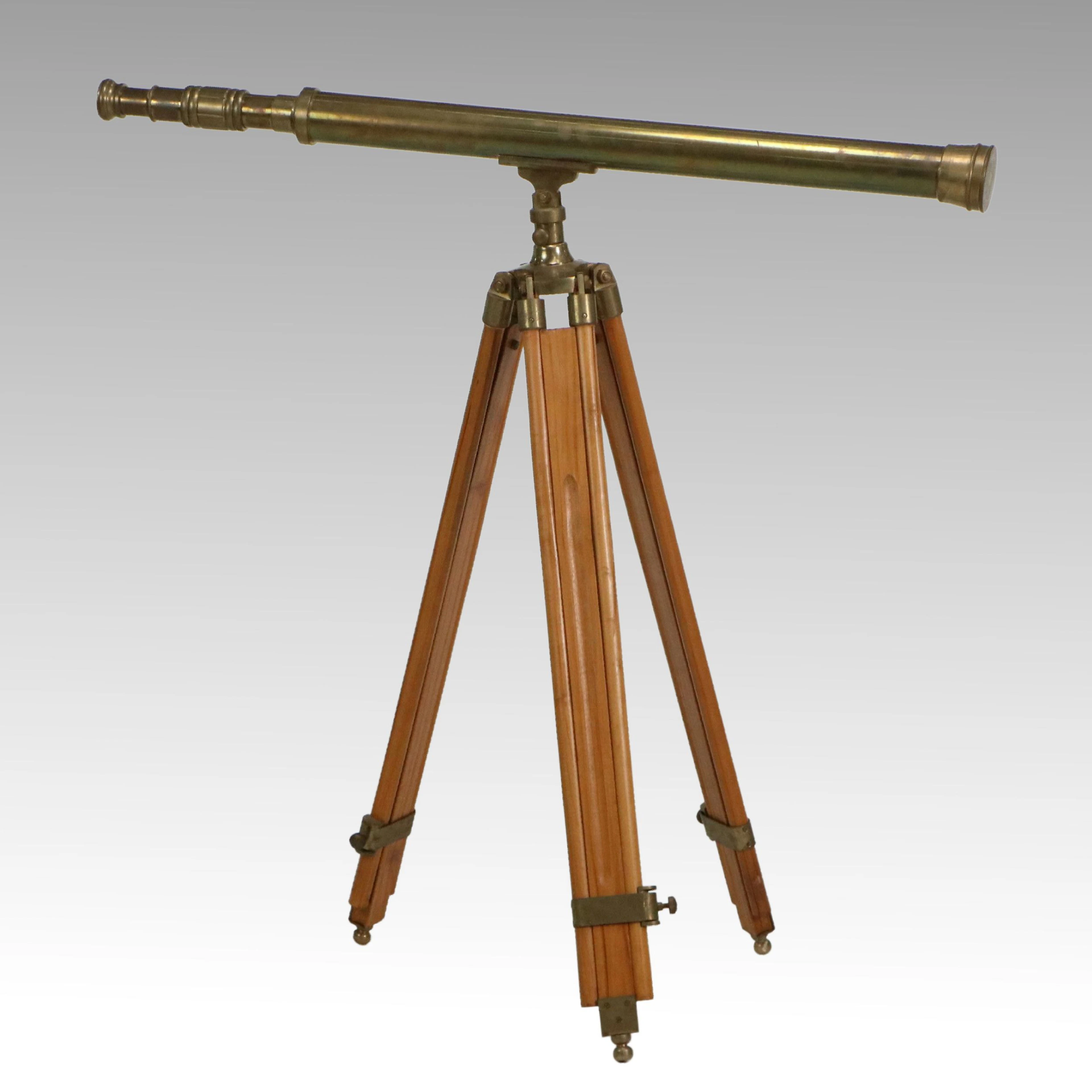 Vintage Brass Maritime Telescope on Wood Tripod